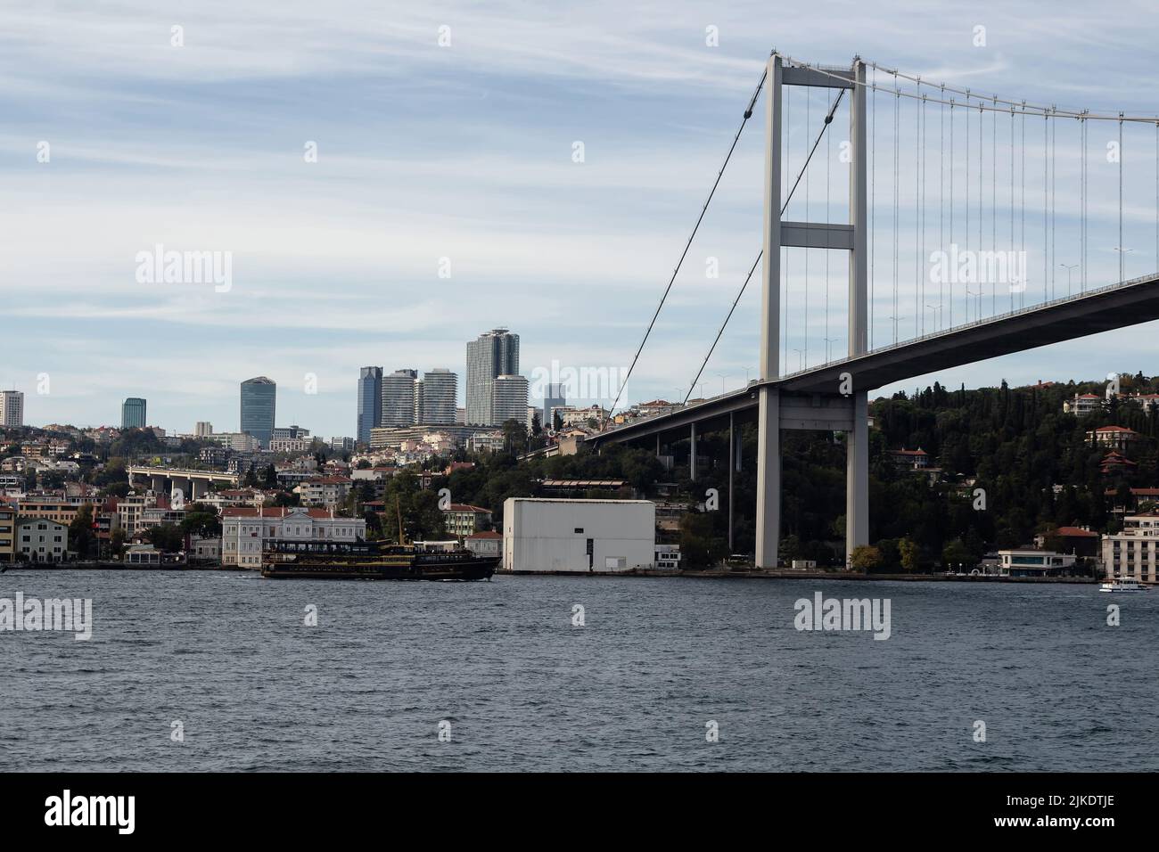 Vista sul ponte del Bosforo e sul lato europeo di Istanbul Foto Stock