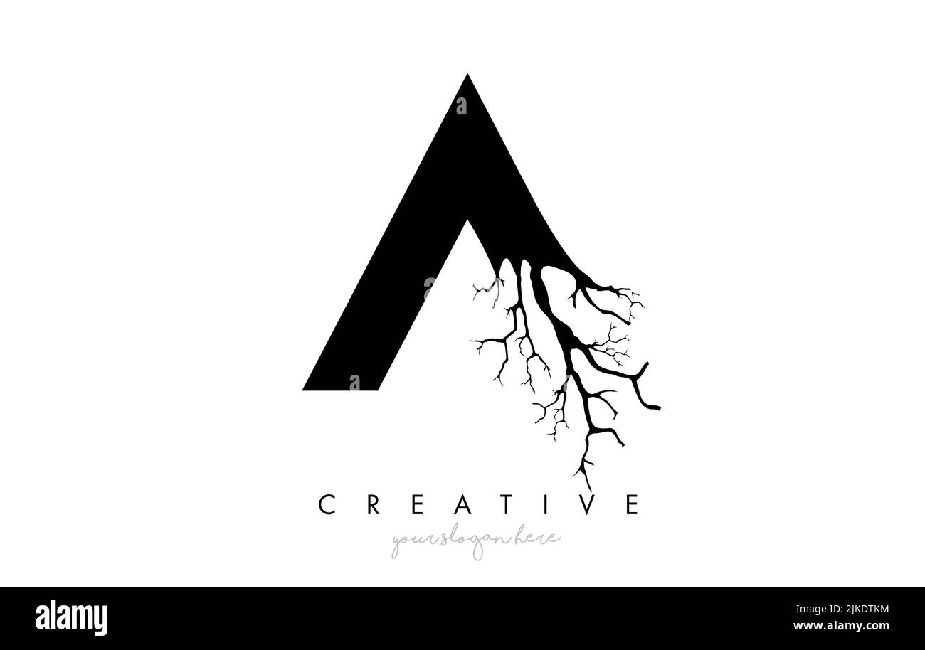 Lettera di un Logo Design Creative con ramo di albero. Una lettera ad albero Logo icona illustrazione vettoriale. Illustrazione Vettoriale