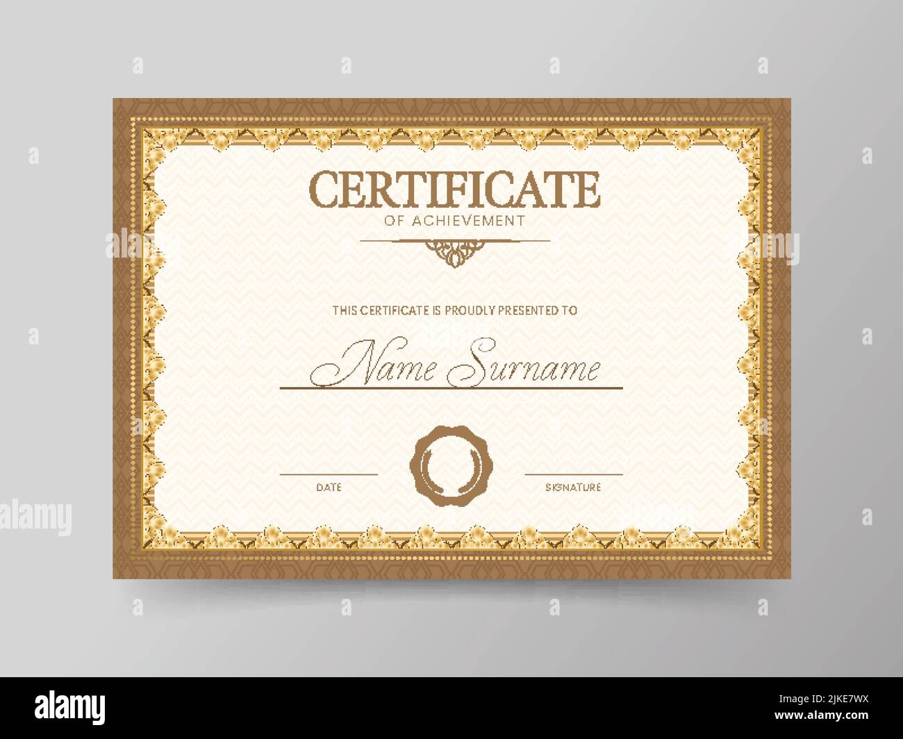 Layout del modello del certificato di conseguimento in Golden Border. Illustrazione Vettoriale