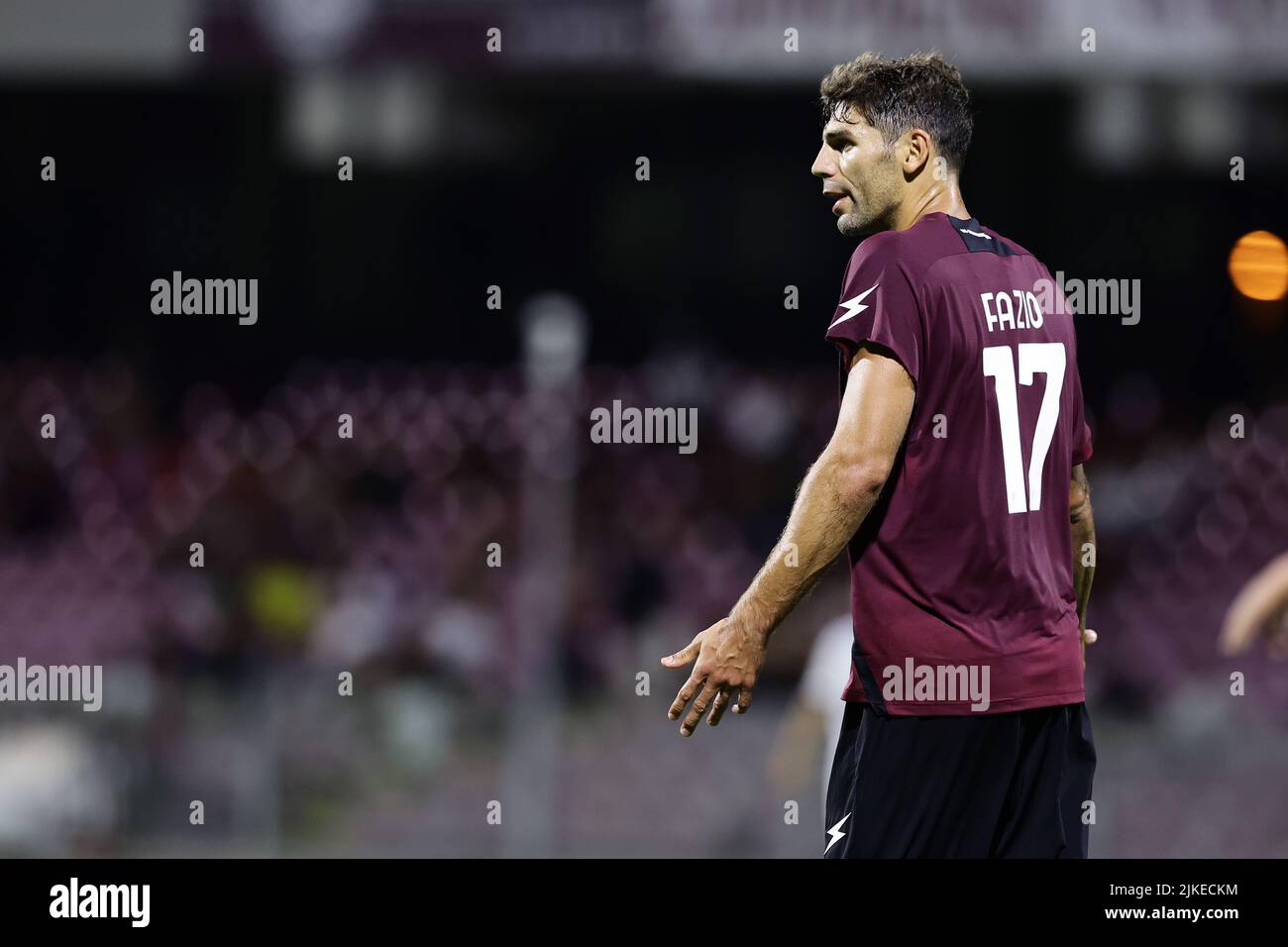 Foto Alessandro Garofalo/LaPresse30 Luglio 2022 Salerno, Italia - US Salernitana vs Adana Demirspor - amichevole gestive prima trofeo Angelo Iervolino. Stadio Arechi. Nella foto: Federico Fazio (US Salernitana 1919); 30 luglio 2022 Salerno, Italia - US Salernitana vs Adana Demirspor, calcio sportivo, partita estiva primo trofeo Angelo Iervolino stadio Arechi. Nella foto: Federico Fazio (US Salernitana 1919); Foto Stock