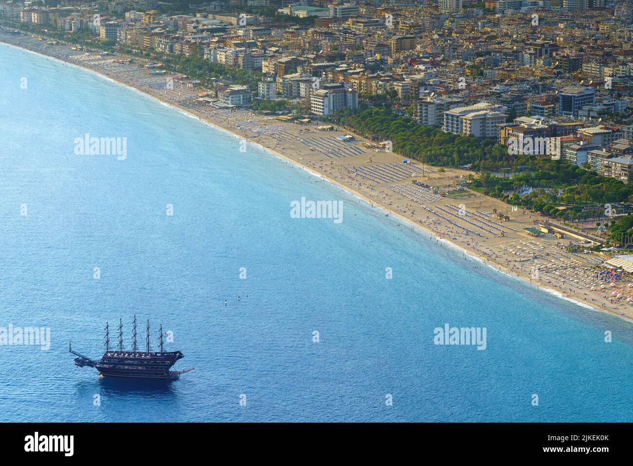 Veduta aerea della spiaggia di Cleopatra, Mar Mediterraneo, Alanya, Turchia Foto Stock