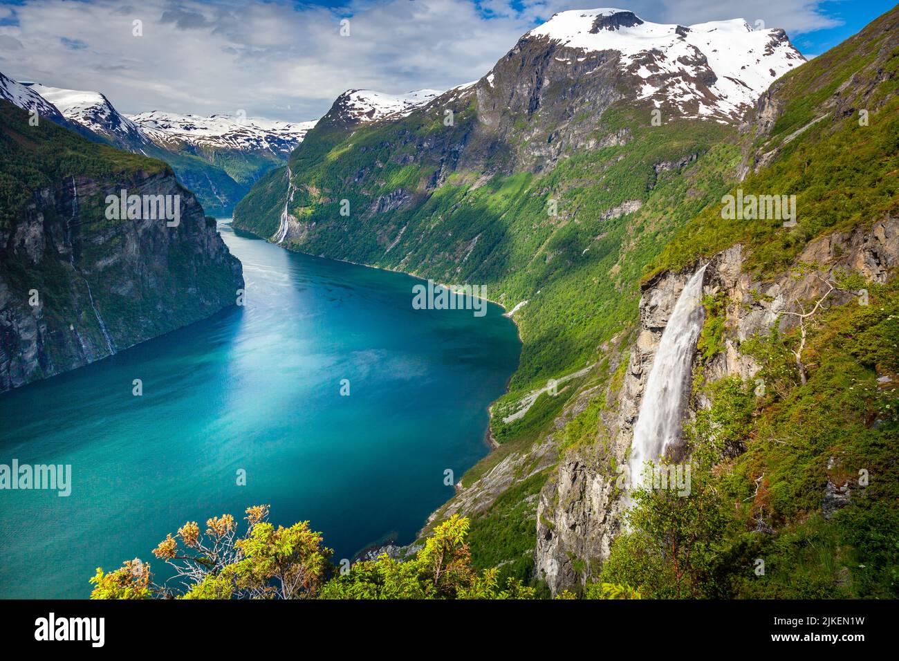 Cascate di Gierangerfjord e Seven Sisters, Norvegia, Nord Europa Foto Stock