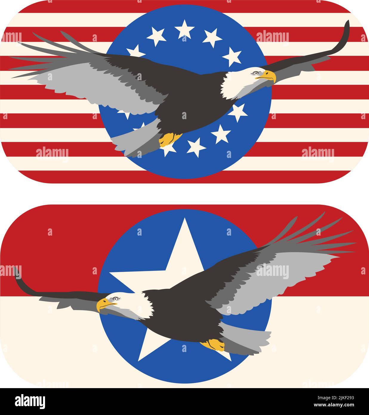 Un set di banner vettoriali illustrati con un'aquila calva americana in volo. Illustrazione Vettoriale