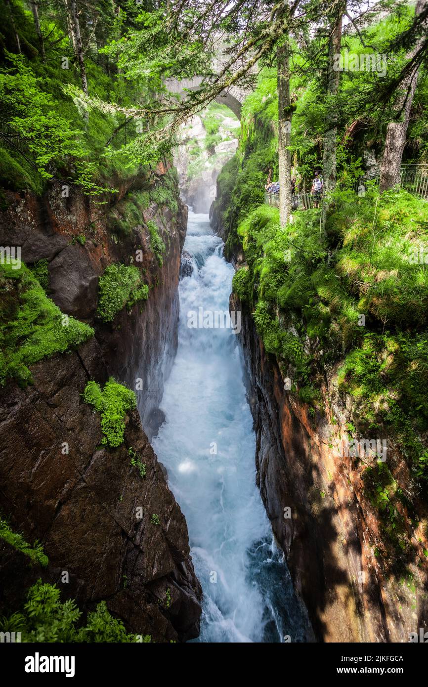 Cascata di Goube Panorama, Pont d'Espagne Foto Stock