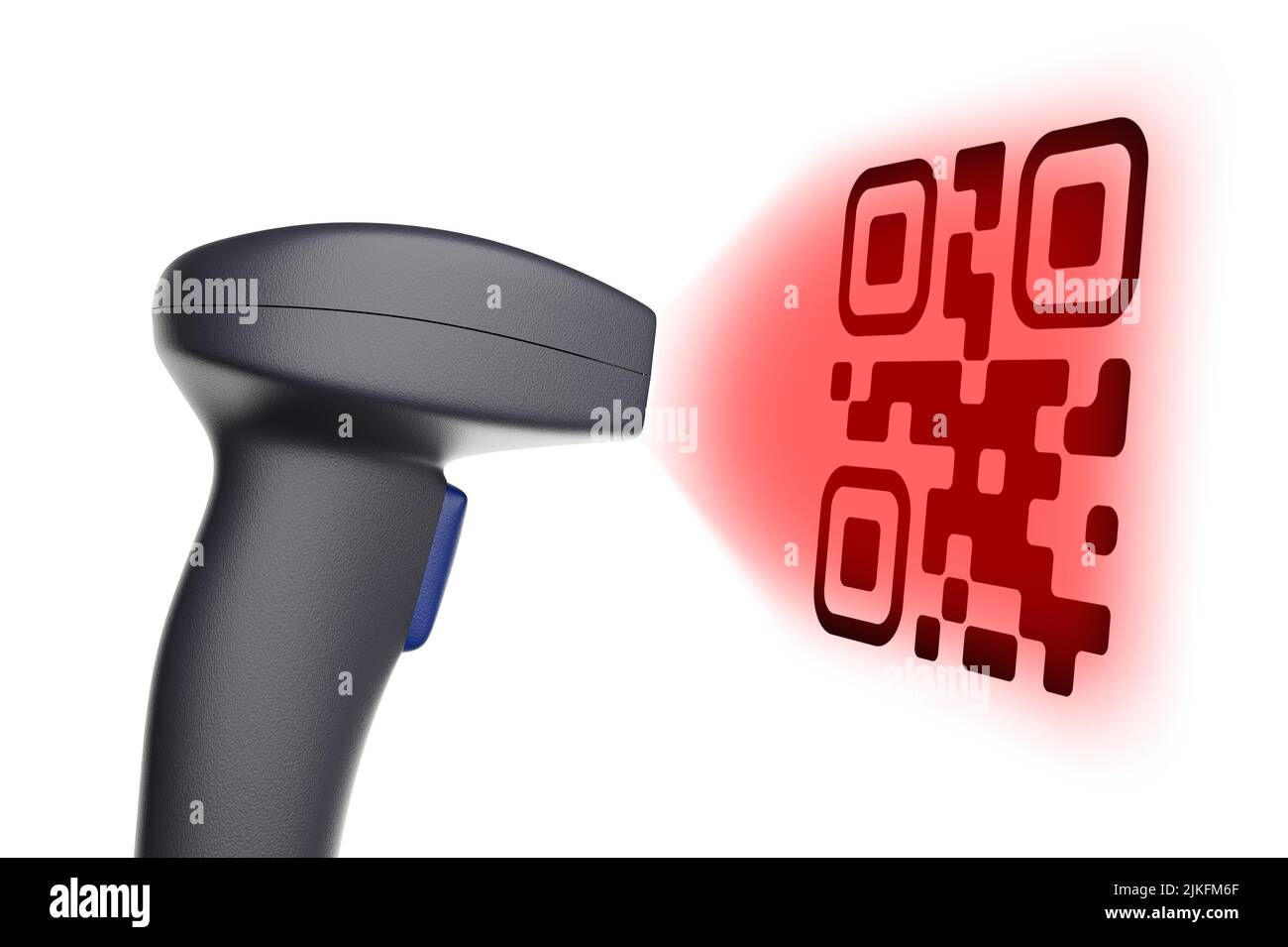 Scansione del codice qr con uno scanner - 3D rendering isolato su bianco Foto Stock