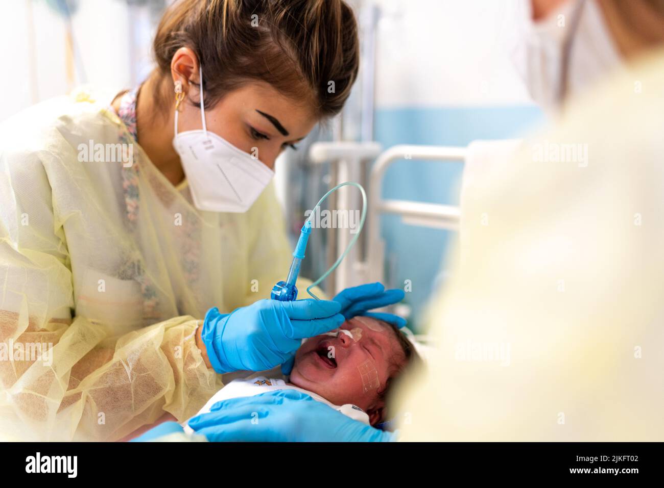 Bronchiolite epidemia in un ospedale pediatrico reparto. Foto Stock