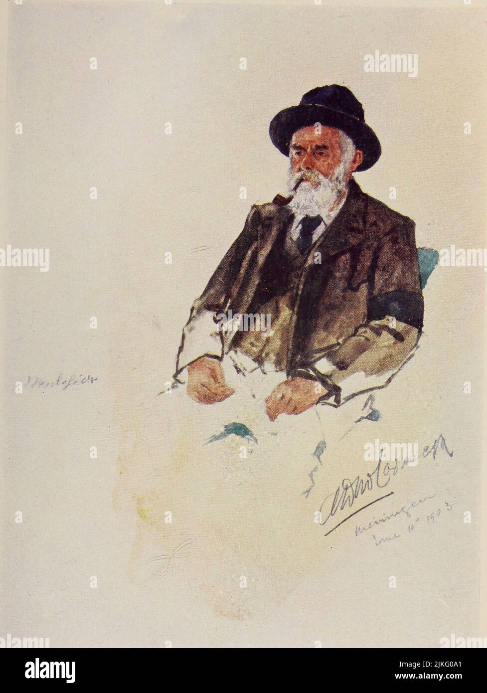 MELCHIOR ANDEREGG BOM 1828. Una celebre guida alpina; con il compianto Sir Leslie Stephen fece molte prime salite, tra cui il Rimpfischhorn, Alphubel, Oberaarhorn. Noto anche per la sua scultura in legno dipinta da A. D. McCormick dal libro 'le Alpi' di Sir William Martin Conway, Pubblicazione data 1904 Editore Londra : Adam e Charles Black Arthur David McCormick FRGS (Coleraine, 14 ottobre 1860 – 1943) è stato un illustratore e pittore britannico di paesaggi, scene storiche, soggetti navali e scene di genere. Foto Stock