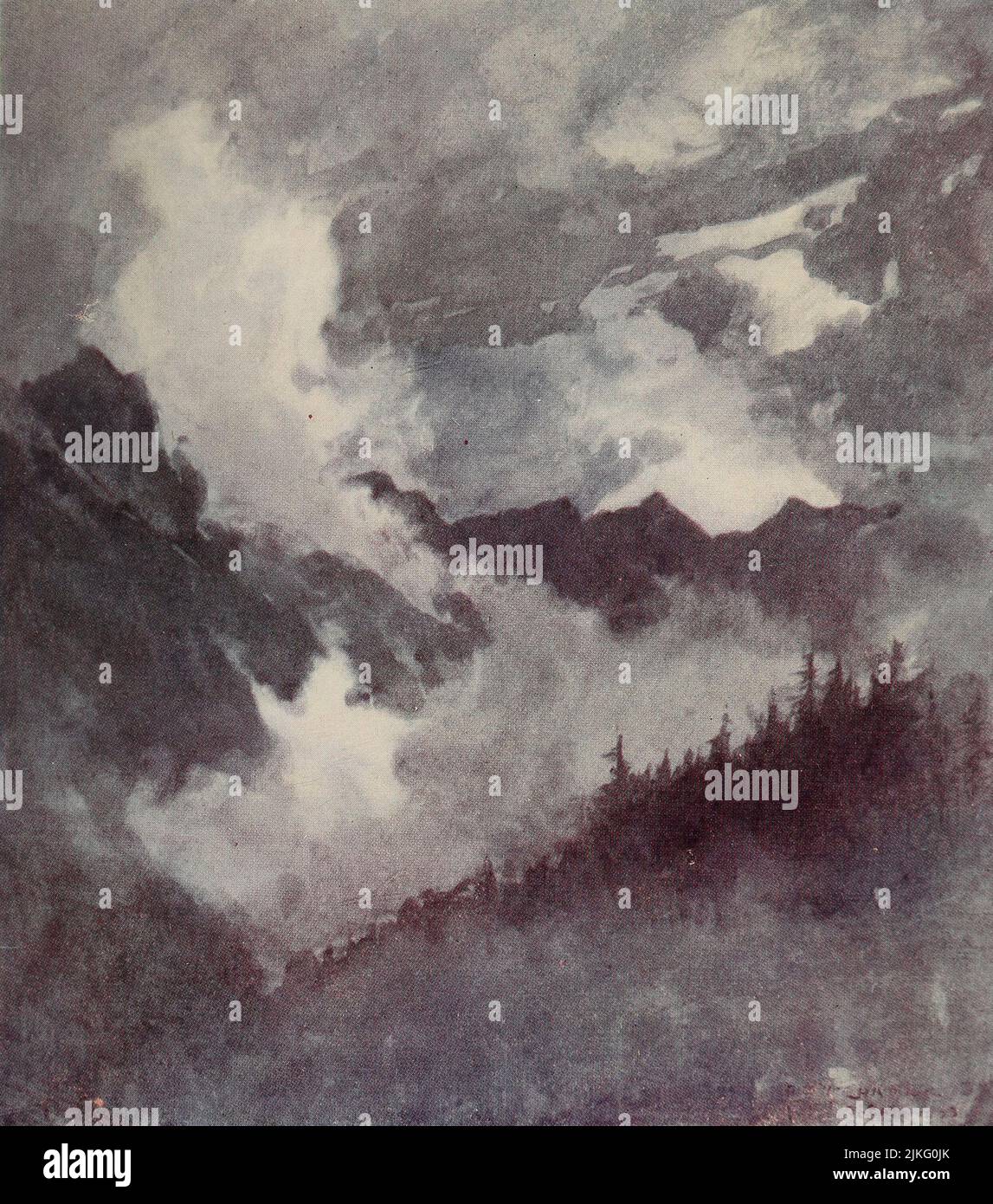 Moonlight in Val Formazzafrom the Tosa Falls dipinta da A. D. McCormick dal libro " le Alpi " di Sir William Martin Conway, Data di pubblicazione 1904 Editore Londra : Adam e Charles Black Arthur David McCormick FRGS (Coleraine, 14 ottobre 1860 – 1943) è stato un illustratore e pittore britannico di paesaggi, scene storiche, soggetti navali e scene di genere. Foto Stock