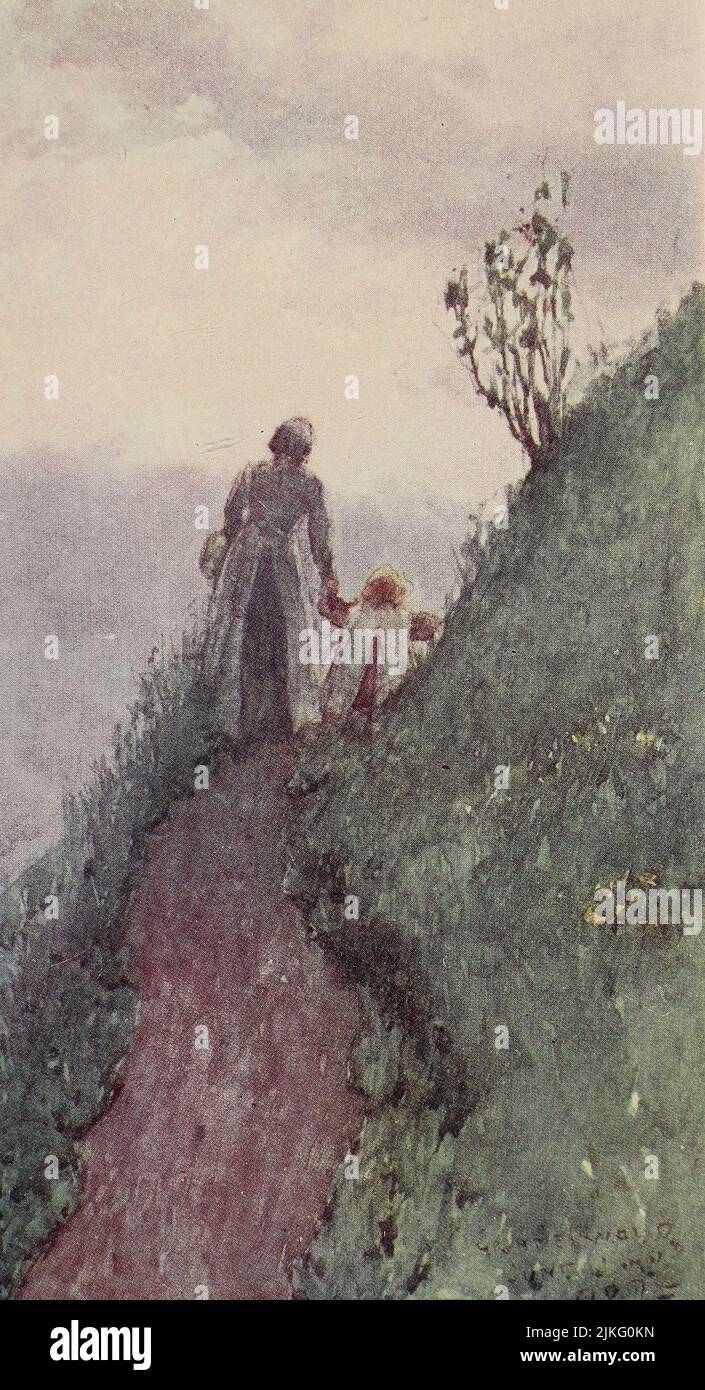 A Mountain Path, Grindelwald dipinto da A. D. McCormick dal libro 'le Alpi' di Sir William Martin Conway, Data di pubblicazione 1904 Editore Londra : Adam e Charles Black Arthur David McCormick FRGS (Coleraine, 14 ottobre 1860 – 1943) è stato un illustratore e pittore britannico di paesaggi, scene storiche, soggetti navali e scene di genere. Foto Stock