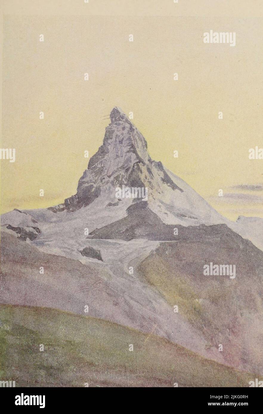 Il Cervino, crepuscolo dipinto da A. D. McCormick dal libro ' le Alpi ' di Sir William Martin Conway, Pubblicazione data 1904 Editore Londra : Adam e Charles Black Arthur David McCormick FRGS (Coleraine, 14 ottobre 1860 – 1943) è stato un illustratore e pittore britannico di paesaggi, scene storiche, soggetti navali e scene di genere. Foto Stock