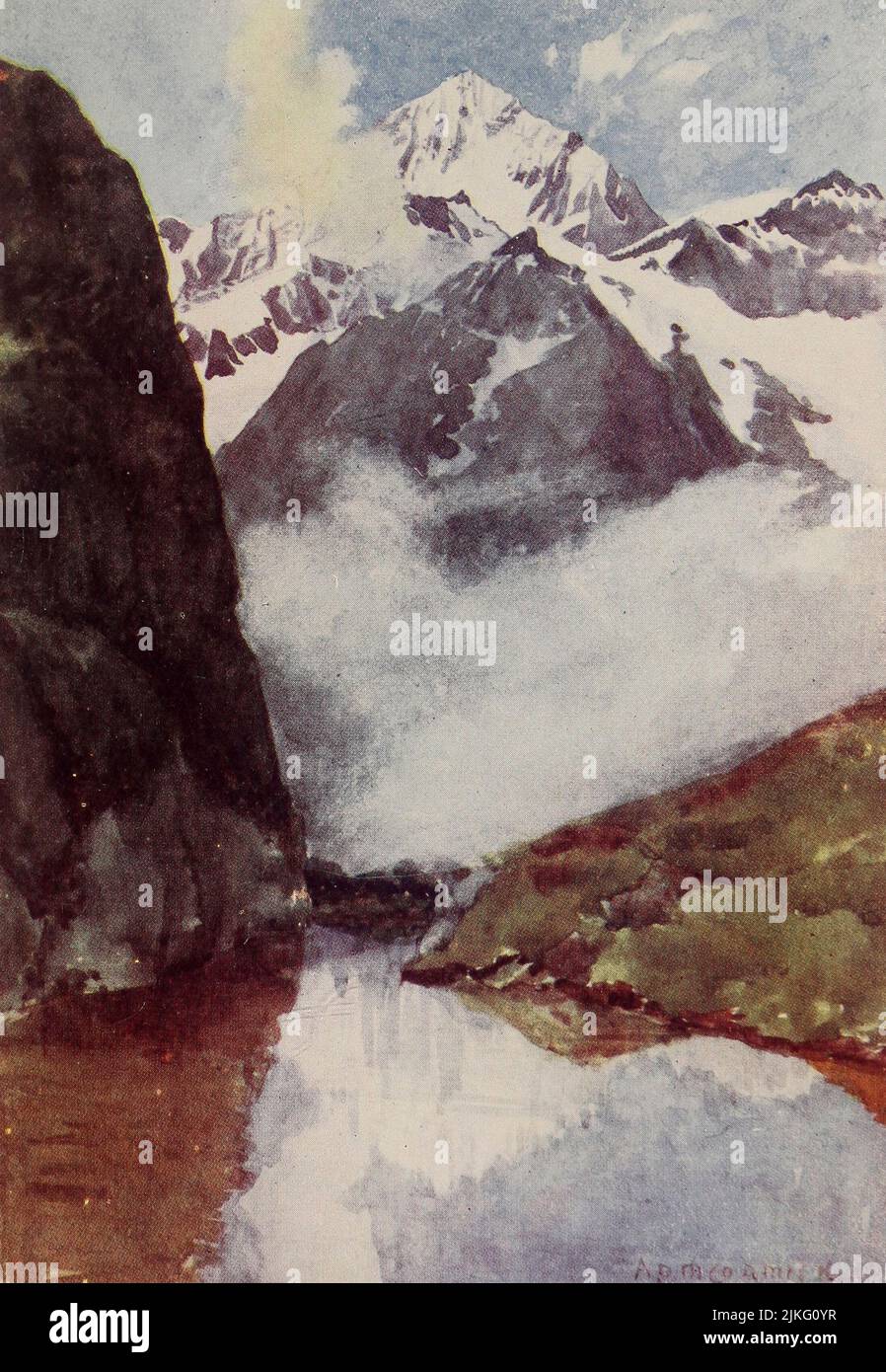 Il Dent Blanche del Riffelberg dipinto da A. D. McCormick dal libro ' le Alpi ' di Sir William Martin Conway, Pubblicazione data 1904 Editore Londra : Adam e Charles Black Arthur David McCormick FRGS (Coleraine, 14 ottobre 1860 – 1943) è stato un illustratore e pittore britannico di paesaggi, scene storiche, soggetti navali e scene di genere. Foto Stock