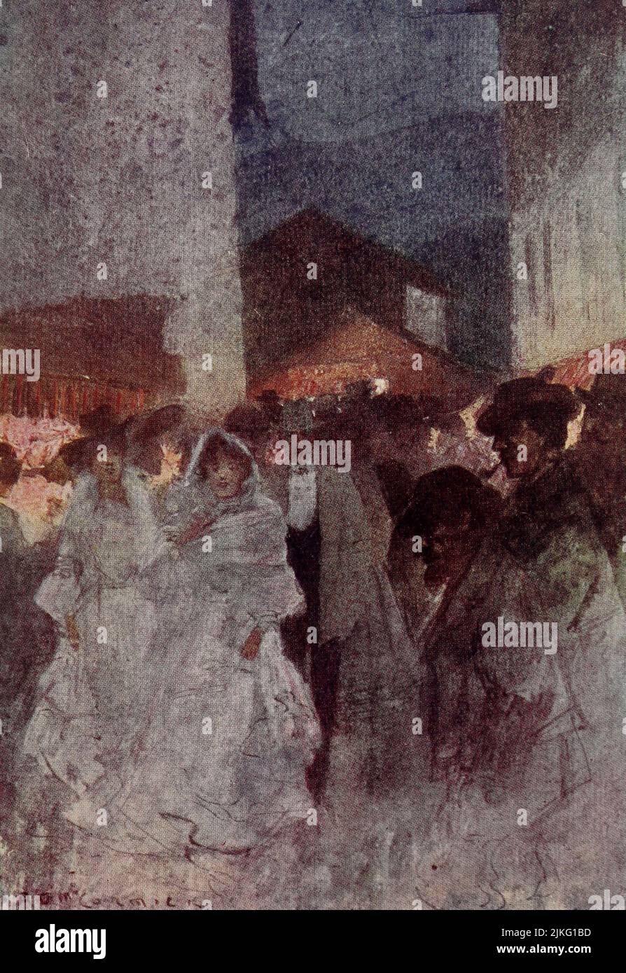 Serata a Zermatt la Promenade dopo cena dipinta da A. D. McCormick dal libro 'le Alpi' di Sir William Martin Conway, Data di pubblicazione 1904 Editore Londra : Adam e Charles Black Arthur David McCormick FRGS (Coleraine, 14 ottobre 1860 – 1943) è stato un illustratore e pittore britannico di paesaggi, scene storiche, soggetti navali e scene di genere. Foto Stock