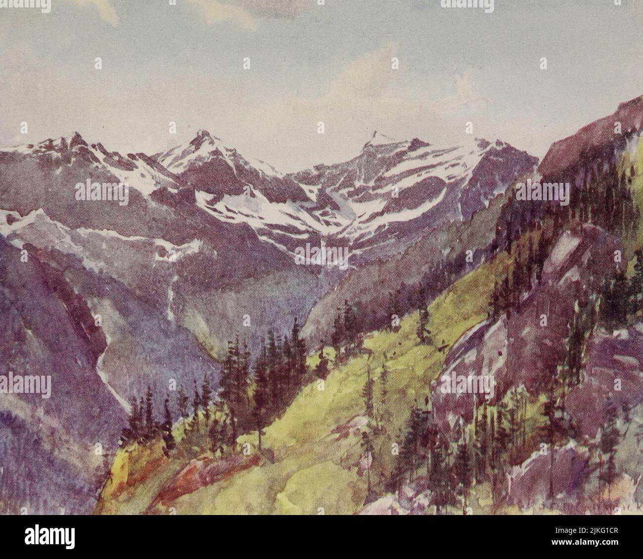 McCormick dal libro 'le Alpi' di Sir William Martin Conway, anno di pubblicazione 1904 Editore Londra : Adam e Charles Black Arthur David McCormick FRGS (Coleraine, 14 ottobre 1860 – 1943) è stato un illustratore e pittore britannico di paesaggi, scene storiche, soggetti navali e scene di genere. Foto Stock