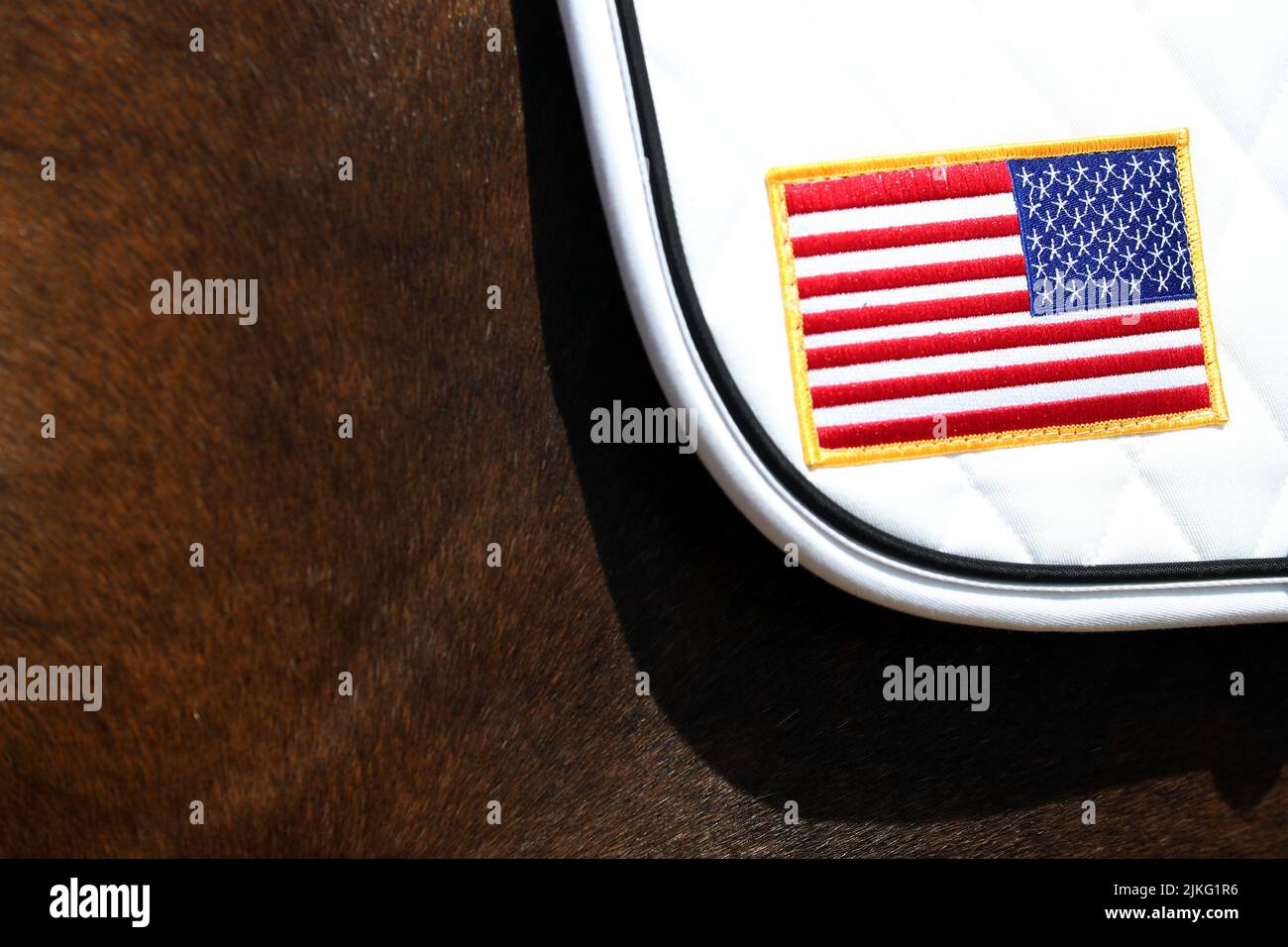 24.02.2022, Qatar, , Doha - Saddle pad con la bandiera nazionale degli Stati Uniti. 00S220224D150CAROEX.JPG [RELEASE MODELLO: NO, RELEASE PROPRIETÀ: NO (c) karo im Foto Stock
