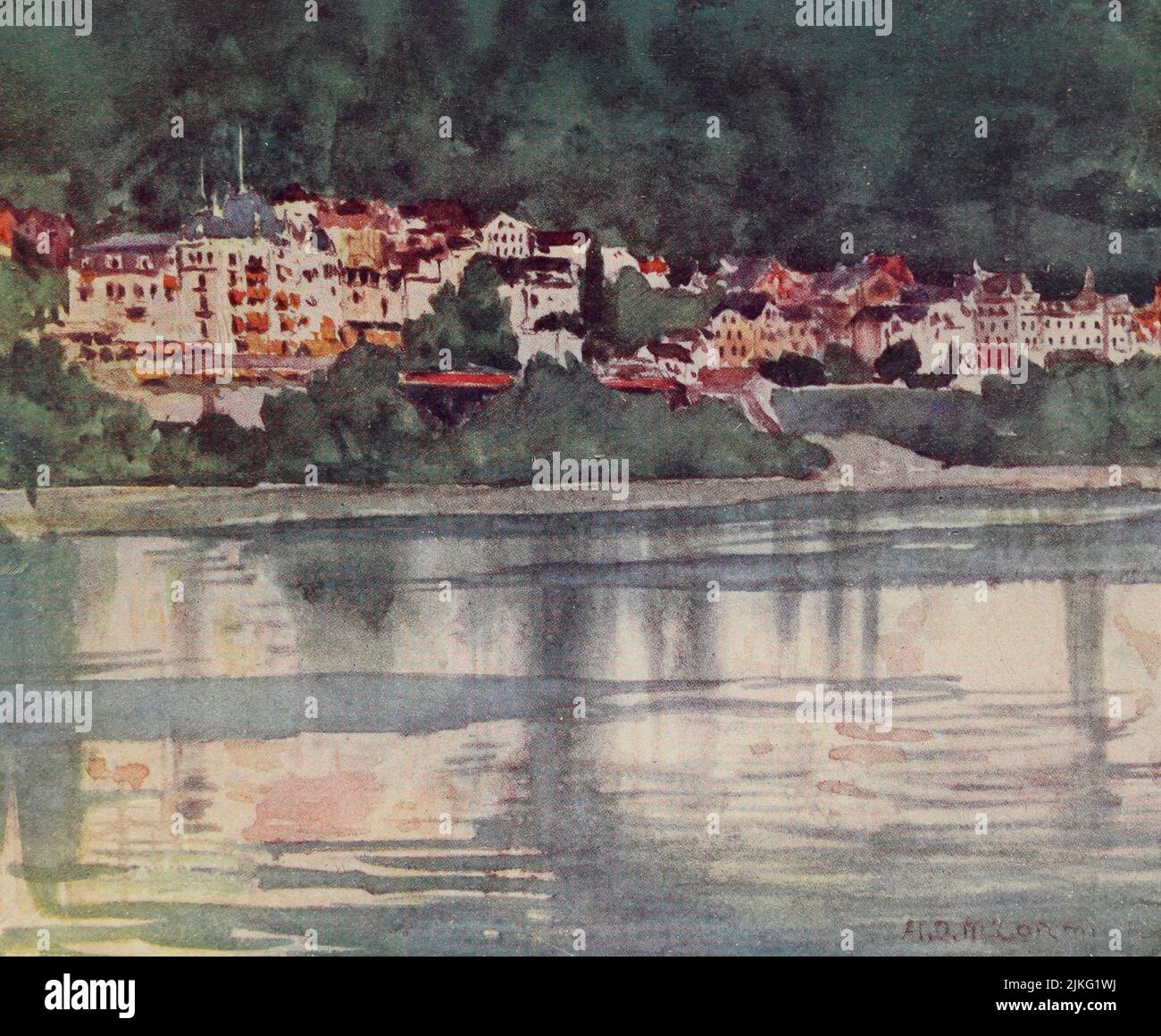 Montreux, Lago di Ginevra dipinto da A. D. McCormick dal libro 'le Alpi' di Sir William Martin Conway, Data di pubblicazione 1904 Editore Londra : Adam e Charles Black Arthur David McCormick FRGS (Coleraine, 14 ottobre 1860 – 1943) è stato un illustratore e pittore britannico di paesaggi, scene storiche, soggetti navali e scene di genere. Foto Stock