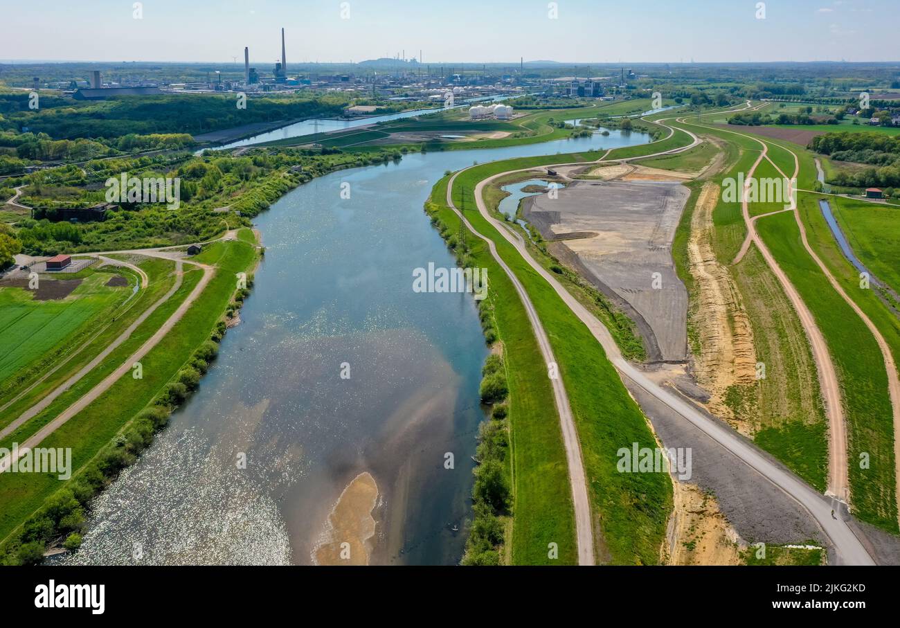 03.05.2022, Germania, Renania settentrionale-Vestfalia, Marl-Lippe, protezione contro le inondazioni nella zona di Haltern-Lippramsdorf-Marl (Halima). Protezione contro le alluvioni sul li Foto Stock