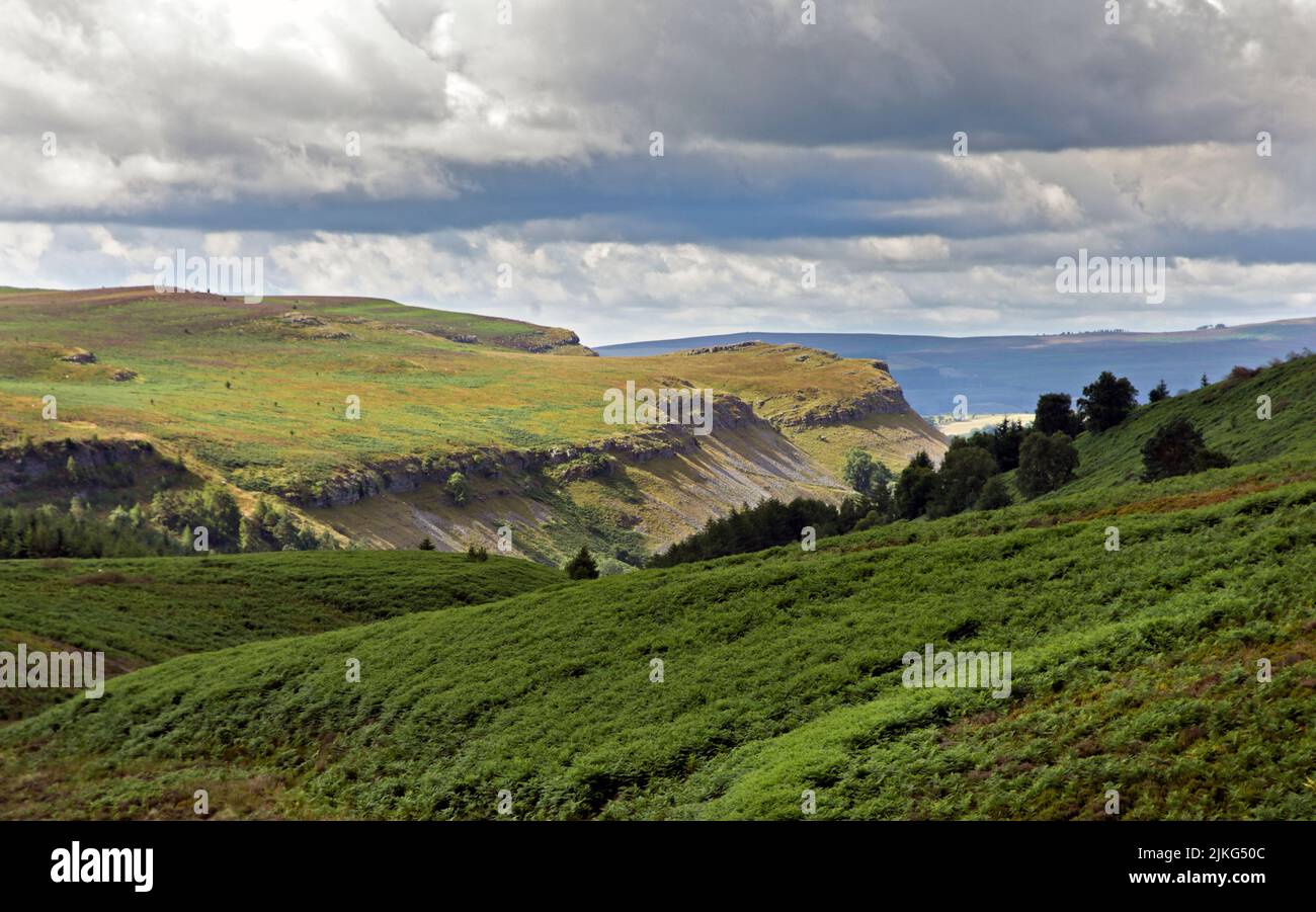 Vista verso le montagne Panorama, vicino Llangollen, Galles Foto Stock