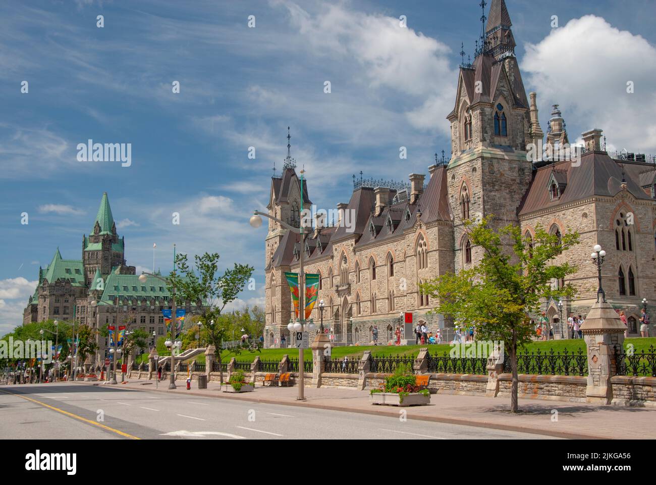 Parlamento, West Block e Confederation Building, Wellington Street, Ottawa, Ontario, Canada Foto Stock