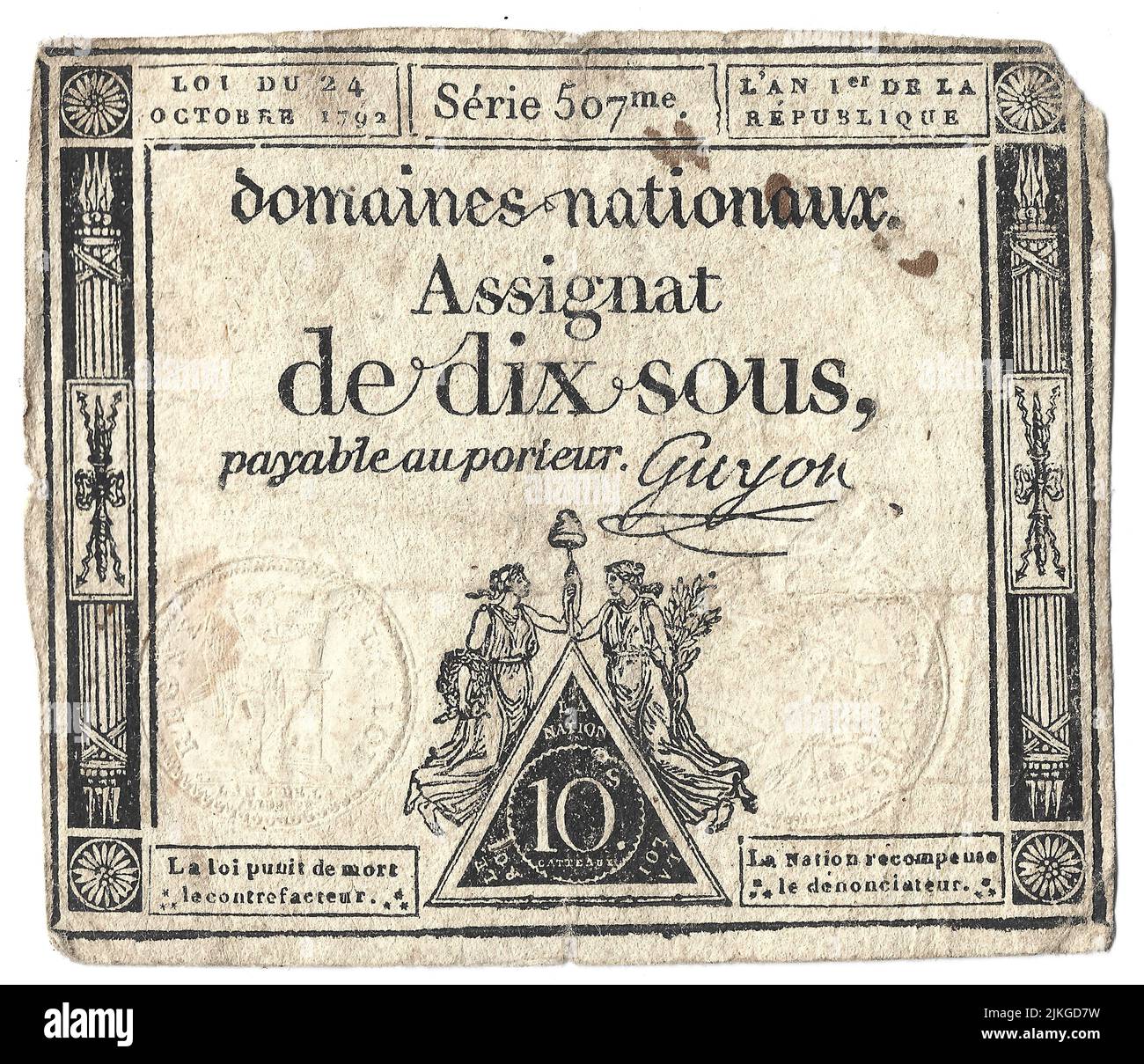 assignat de dix sous Foto Stock