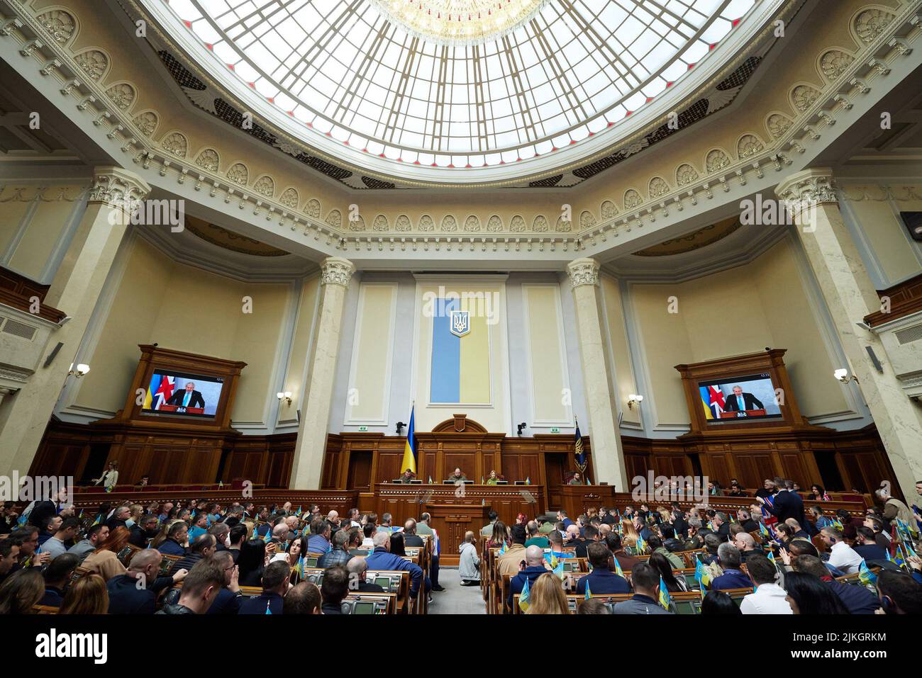 KIEV, UCRAINA - 03 maggio 2022 - il Presidente dell'Ucraina Volodymyr Zelenskyy nella Verkhovna Rada (Consiglio supremo dell'Ucraina ), Kiev, Ucraina. Nel Foto Stock