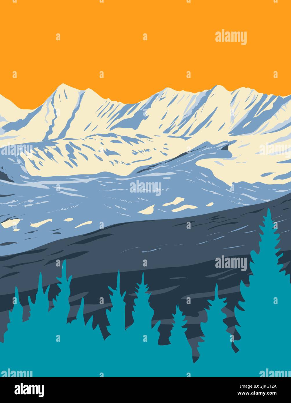 WPA Poster Art of Vail Mountain Ski area situato a Vail, Colorado, Stati Uniti USA fatto in opere stile di amministrazione progetto o federale art progetto Foto Stock