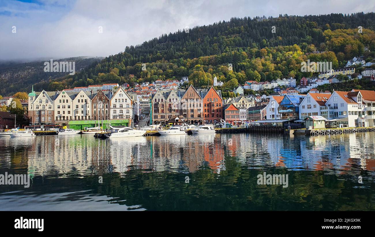 Una vista panoramica della città di Bergen in Norvegia Foto Stock