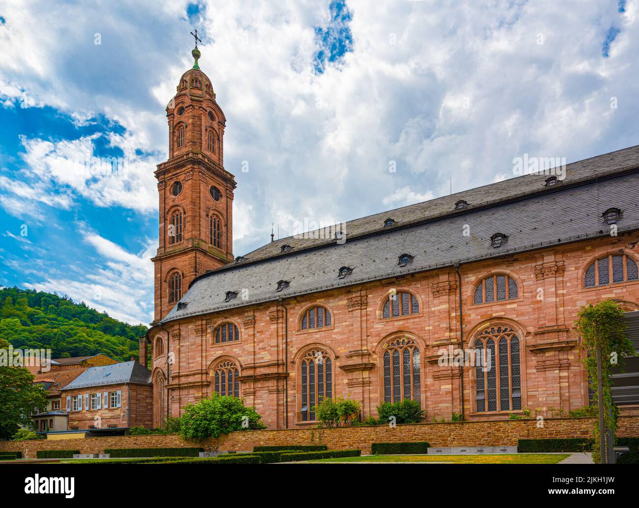 Vista laterale della chiesa gesuita nel centro storico di Heidelberg. Baden Wuerttemberg, Germania, Europa Foto Stock
