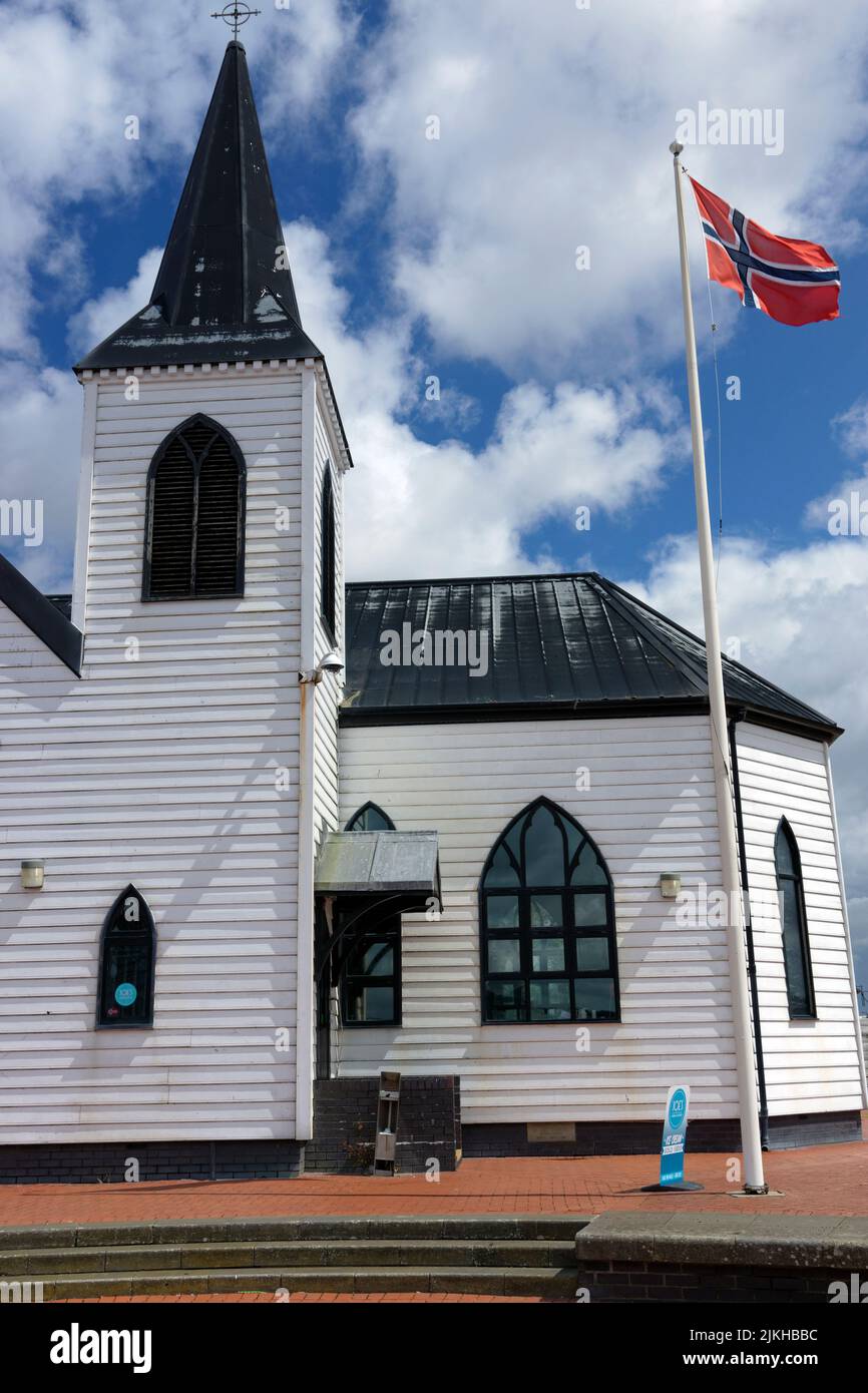 Chiesa norvegese, la Baia di Cardiff, nel Galles del Sud. Foto Stock