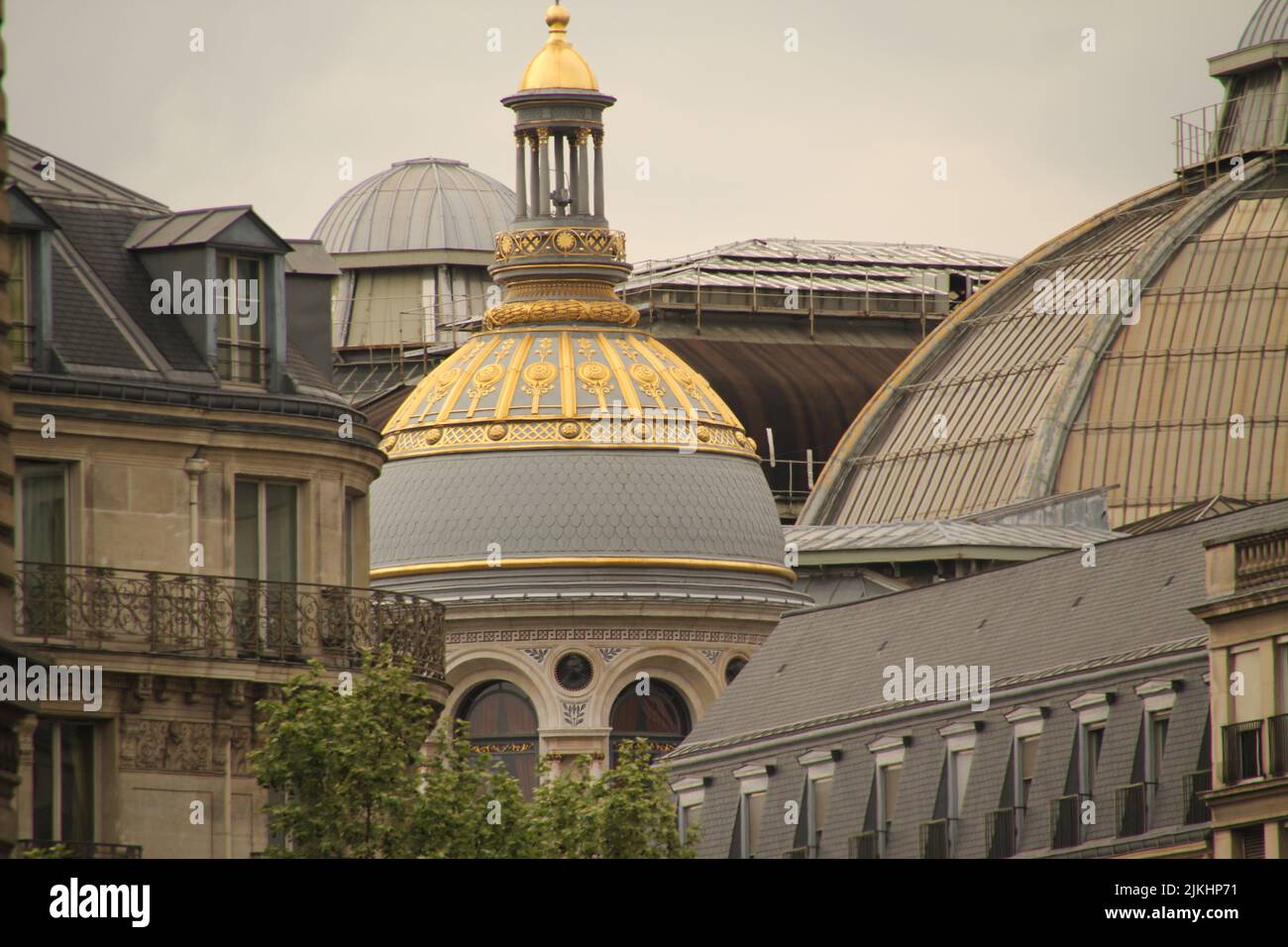 Un primo piano della cupola delle Beaux-Arts e degli edifici in stile francese a Parigi, Francia Foto Stock