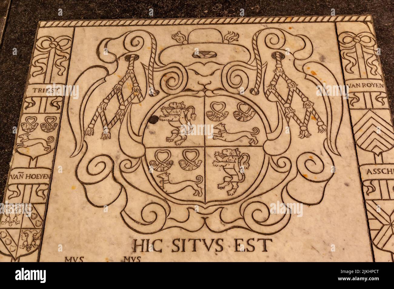 Un primo piano di dettaglio all'interno della Cattedrale di San Bavo, Gand, Belgio Foto Stock