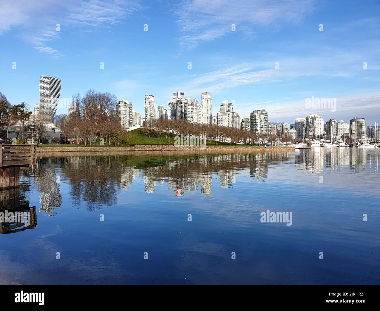 Un bellissimo scatto di Vancouver City Granville Island Lake in Canada. Foto Stock