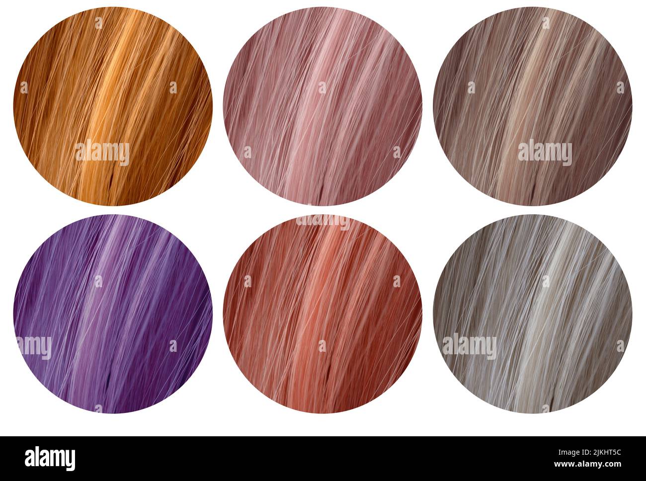Campioni di colore per tinture per capelli. Tavolozza dei colori dei capelli con una varietà di campioni. Foto Stock