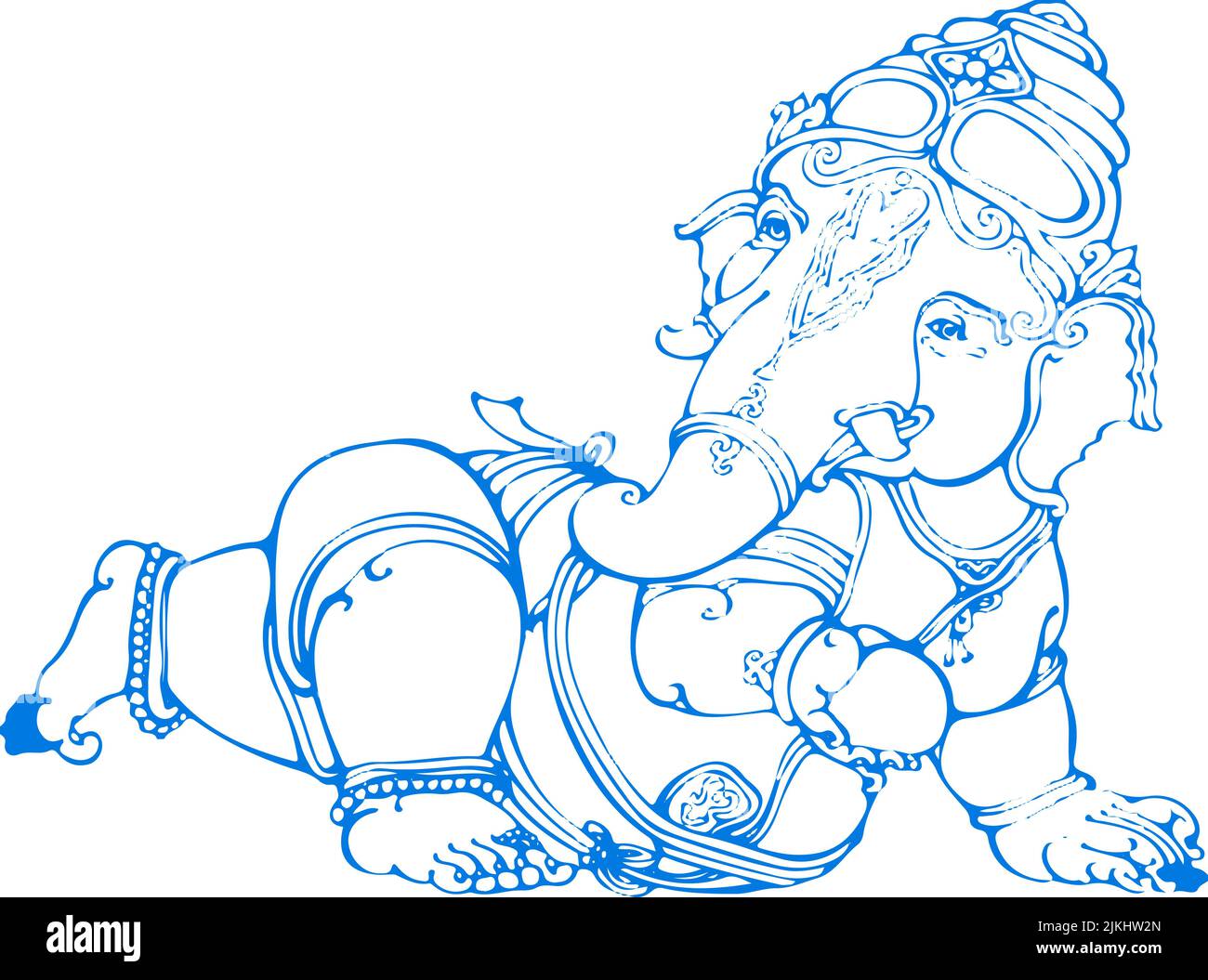 Disegno o schizzo del contorno di Lord Ganesha e illustrazione modificabile Silhouette Foto Stock