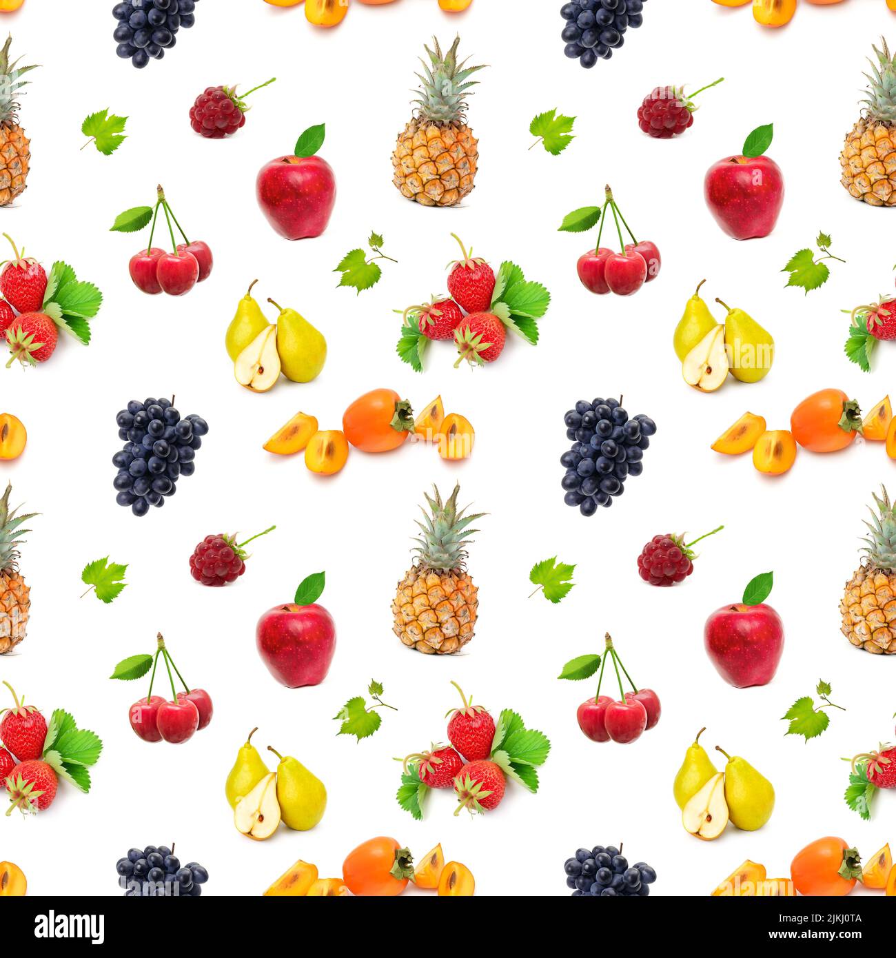 Frutta stilizzata isolata su sfondo bianco. Ripetizione continua. Foto Stock