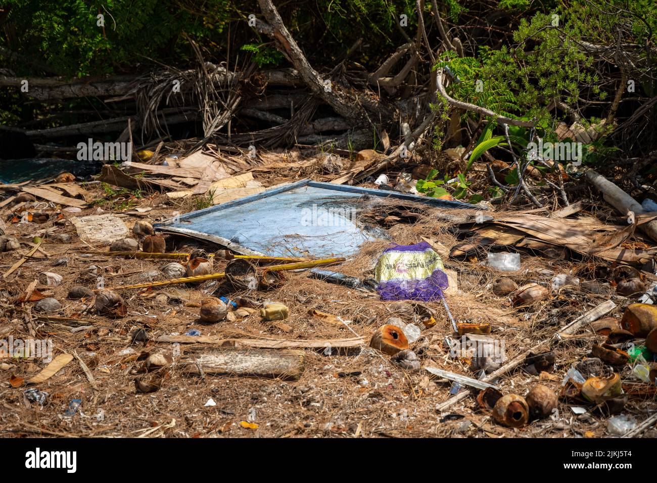 I rifiuti di plastica sulla spiaggia di Punta Cana, Repubblica Dominicana Foto Stock
