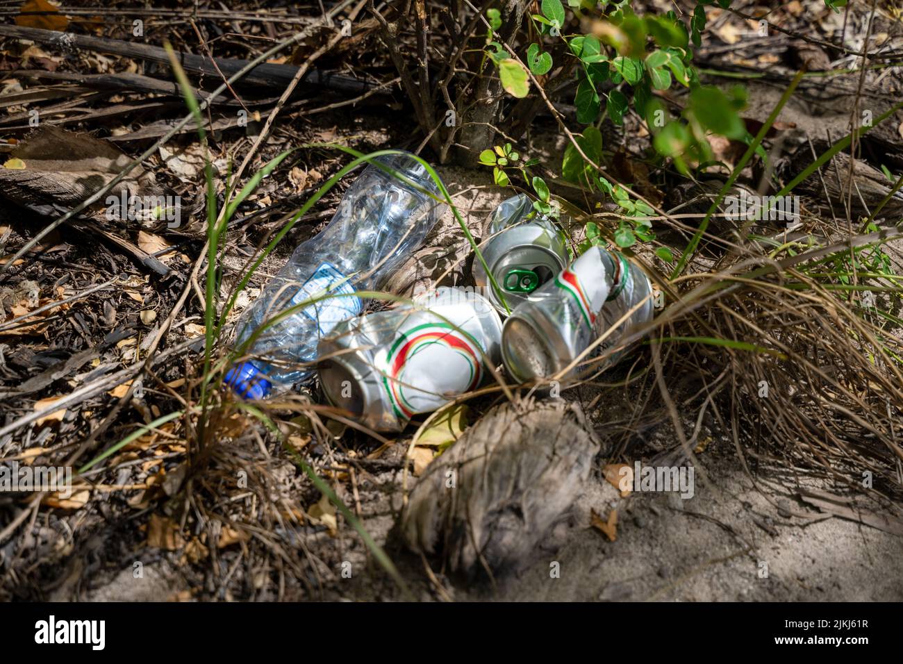I rifiuti di plastica sulla spiaggia di Punta Cana, Repubblica Dominicana Foto Stock