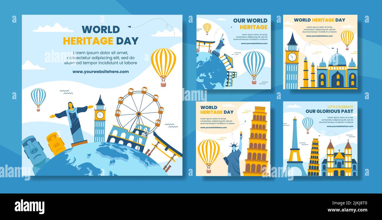 World Heritage Day Social Media Post Template Cartoon background Vector Illustration Illustrazione Vettoriale