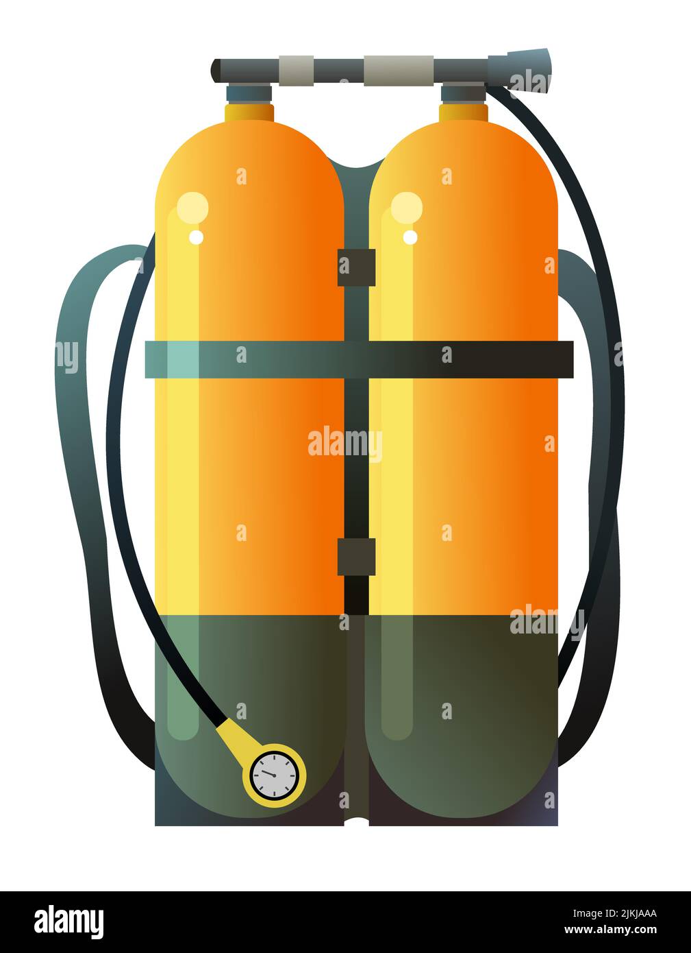 Vasca di ossigeno per immersioni subacquee. Oggetto isolato su sfondo bianco. Vettore. Illustrazione Vettoriale