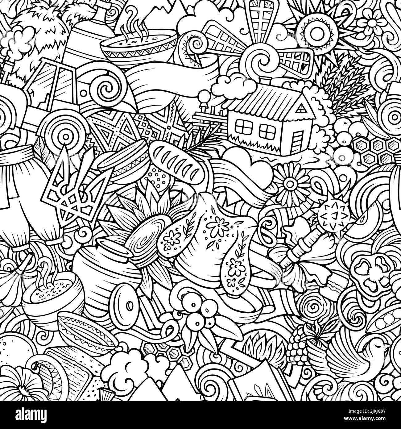 Cartoon doodles Ucraina modello senza soluzione di continuità Illustrazione Vettoriale