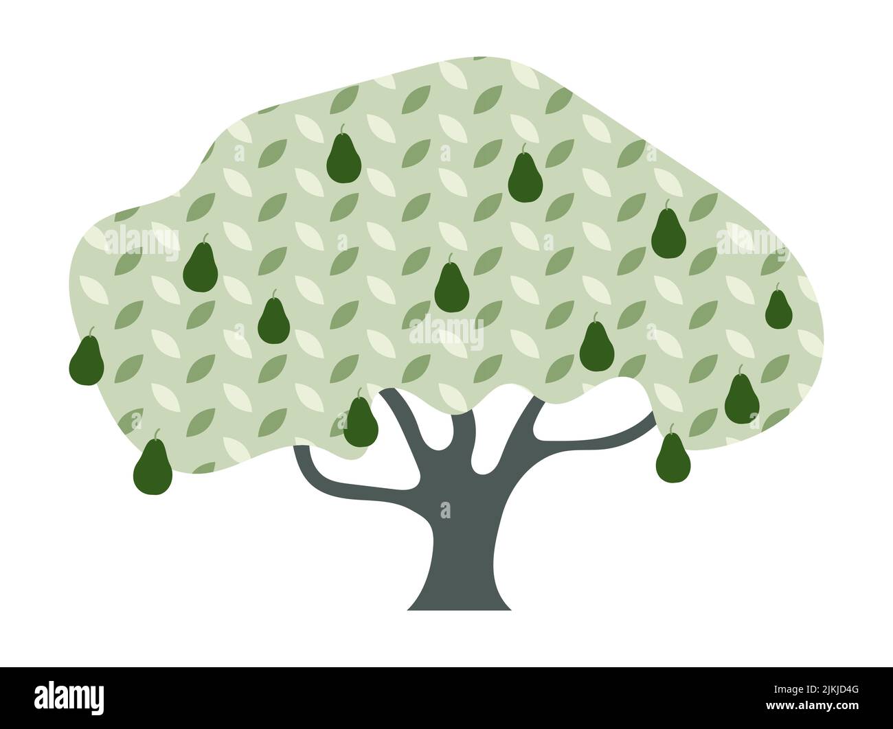 Astratto albero di avocado con frutta. Raccolta di frutti esotici. Vettore piatto isolato su sfondo bianco Illustrazione Vettoriale
