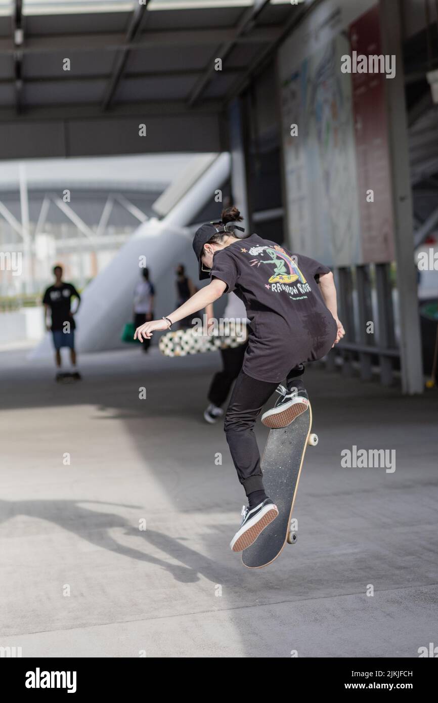 Uno skateboard allo Skate Park presso il Singapore Sports Hub Foto Stock