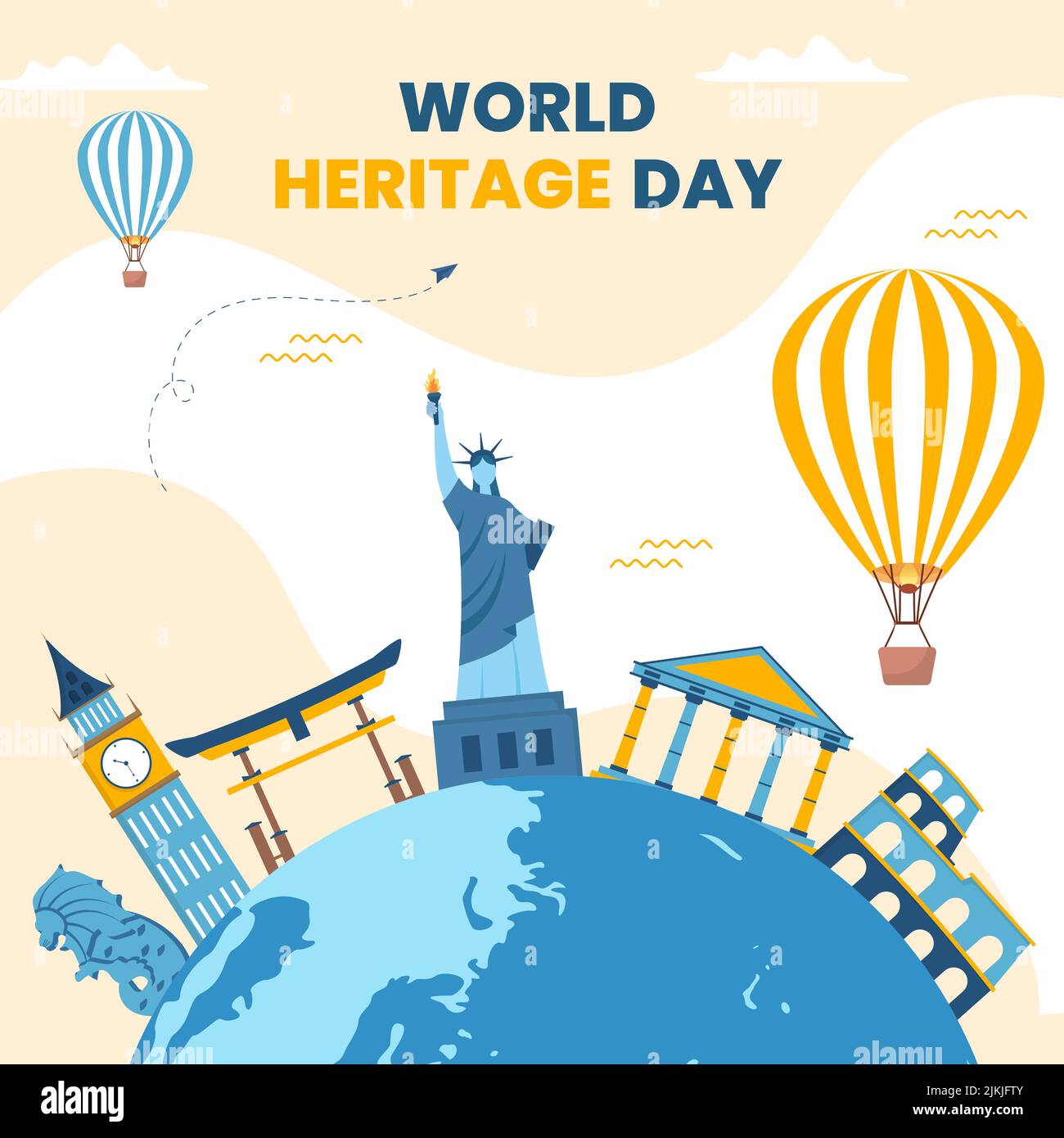 World Heritage Day Template Cartoon background Vector Illustration Illustrazione Vettoriale