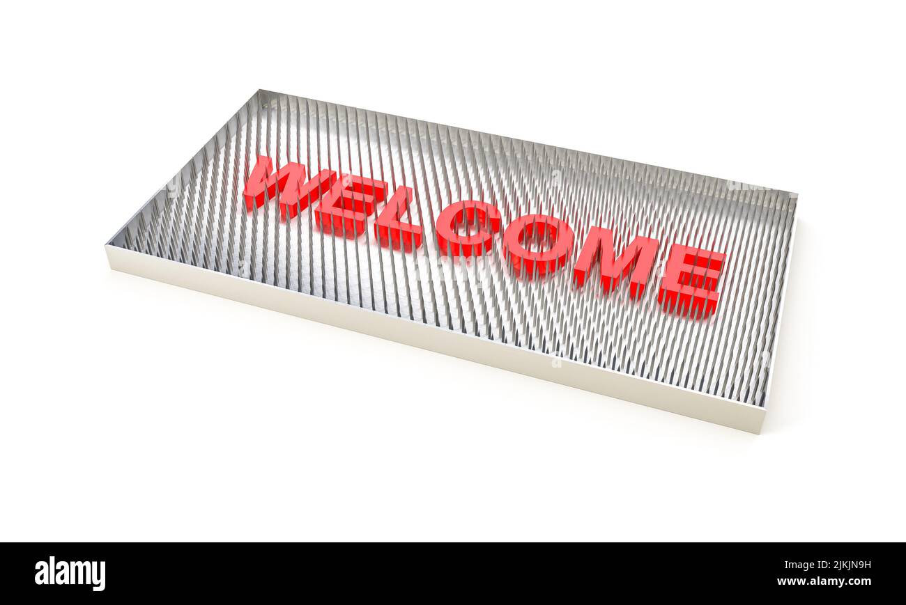 zerbini di unghie con le parole Benvenuto. 3d rendering Foto Stock