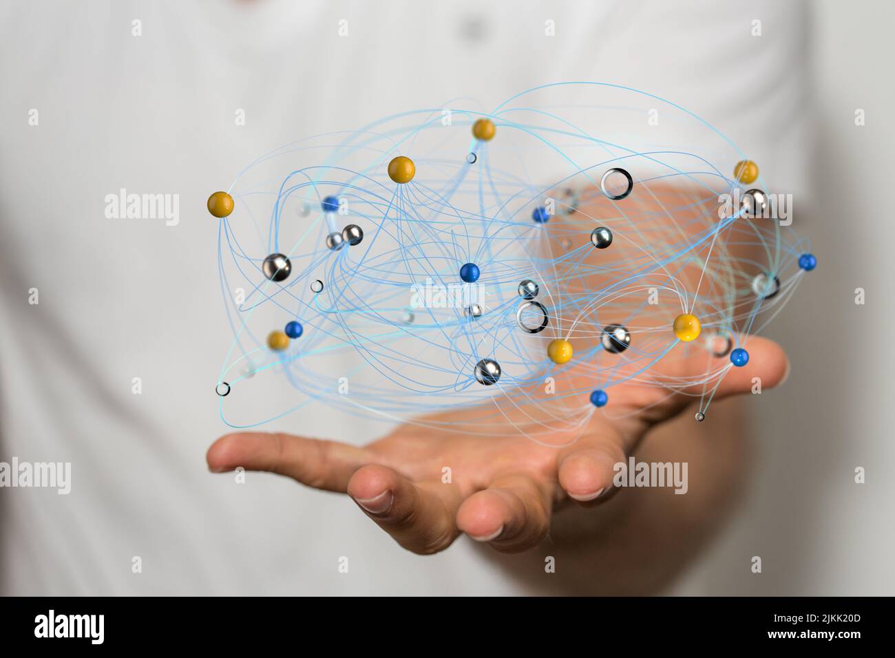 Una persona che presenta la proiezione virtuale della rete digitale Foto Stock