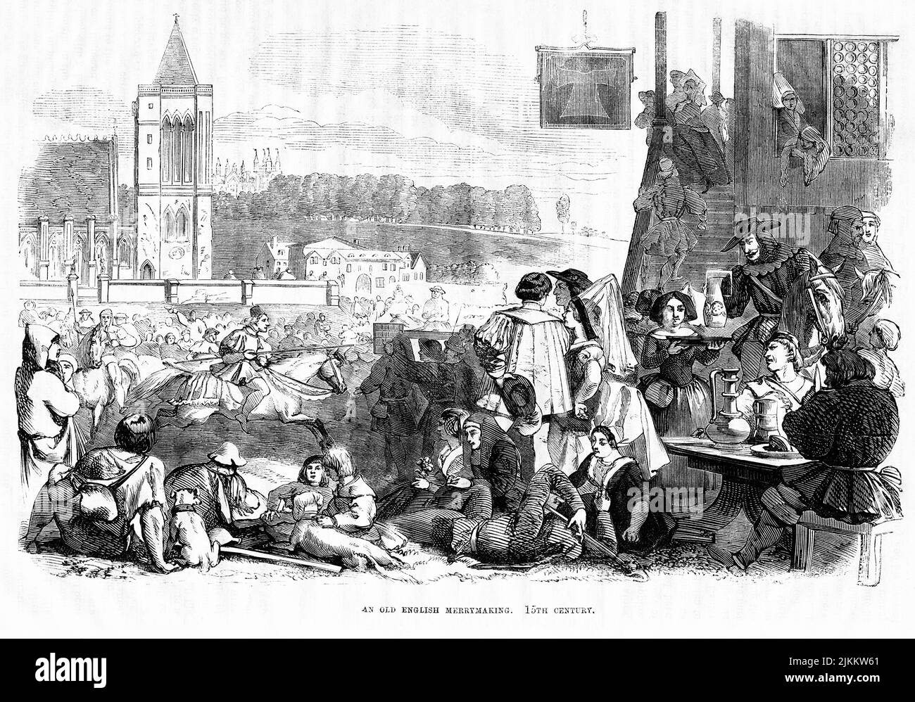 An Old English Merrymaking, 15th Century, Illustration from the Book, 'John Cassel’s Illustrated History of England, Volume II', testo di William Howitt, Cassell, Petter, and Galpin, Londra, 1858 Foto Stock