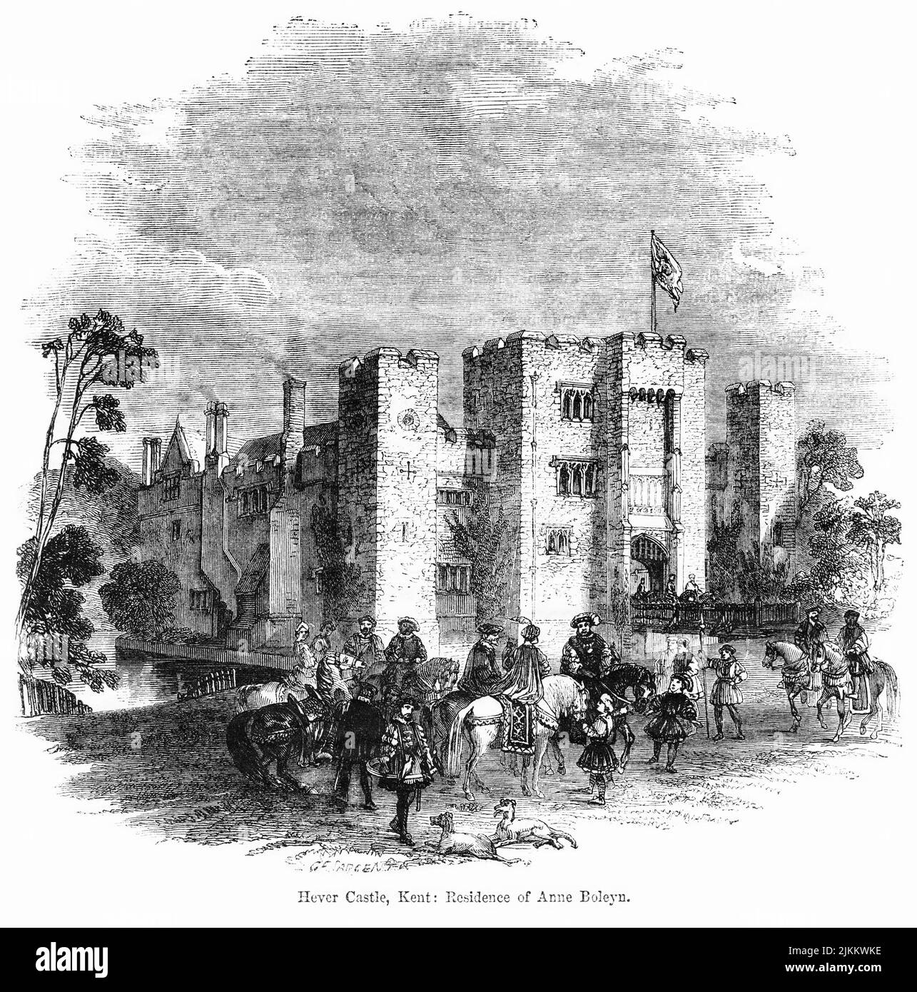 Hever Castle, Kent, residenza di Anne Boleyn, estrazione dal Libro, 'John Cassel’s Illustrated History of England, Volume II', testo di William Howitt, Cassell, Petter, e Galpin, Londra, 1858 Foto Stock