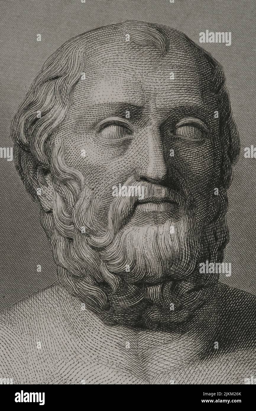 Platone (428/427 BC-348/347 BC). Filosofo greco. Verticale. Incisione di Geoffroy. "Historia Universal", di César Cantú. Volume i, 1854. Foto Stock