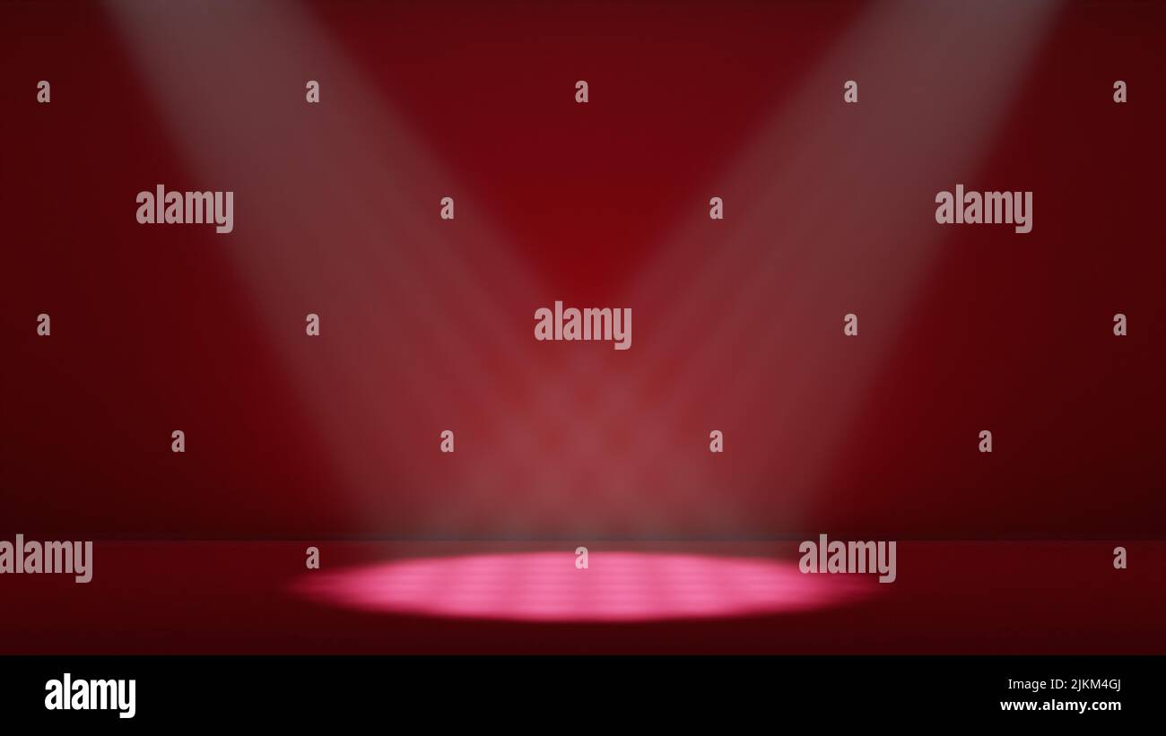 Due Spotlight al centro del podio rosso o palco Foto Stock