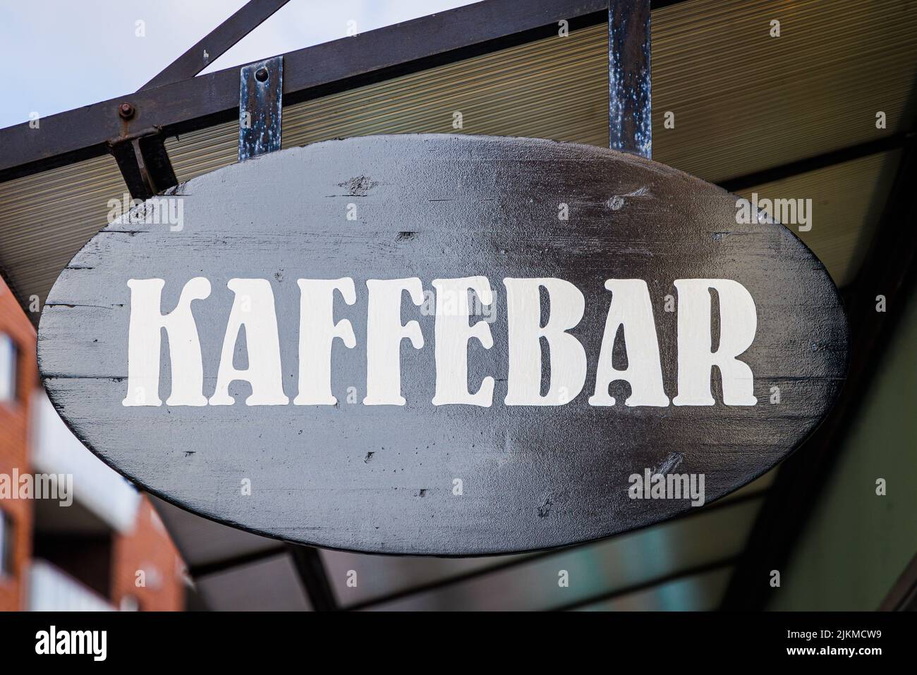 Cartello bar da Norvegia Kaffebar Foto Stock