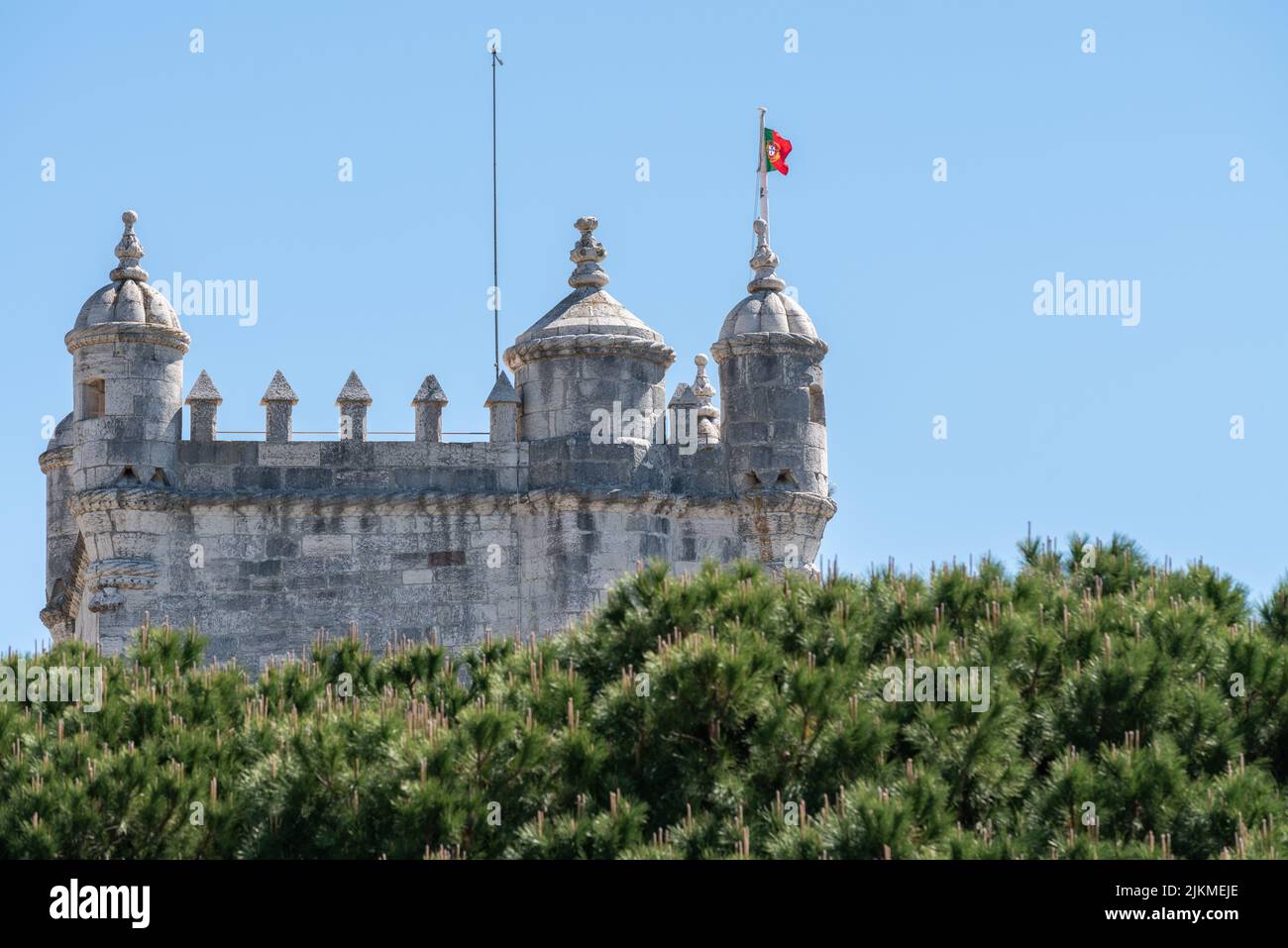 Il monumento Torre de Belem, patrimonio dell'umanità dell'UNESCO, eletto come una delle sette meraviglie del mondo Foto Stock